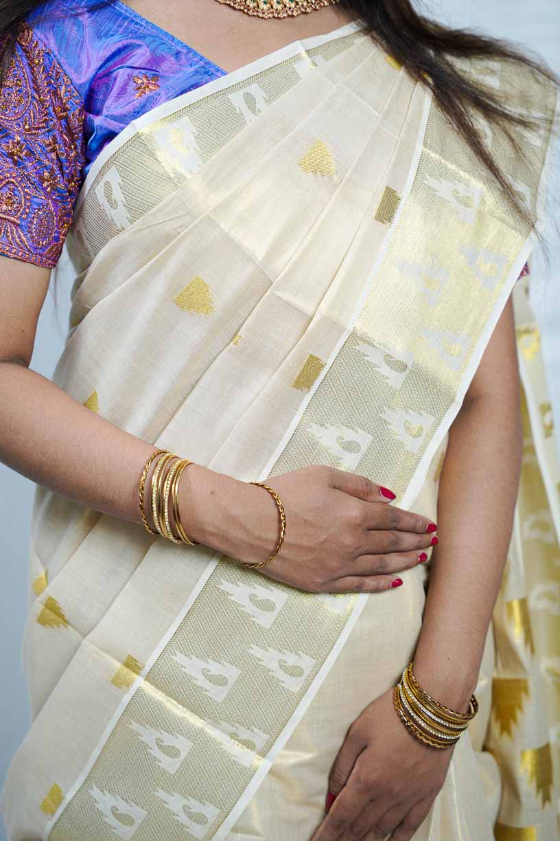Women's Tissue Handloom Saree With Golden Design