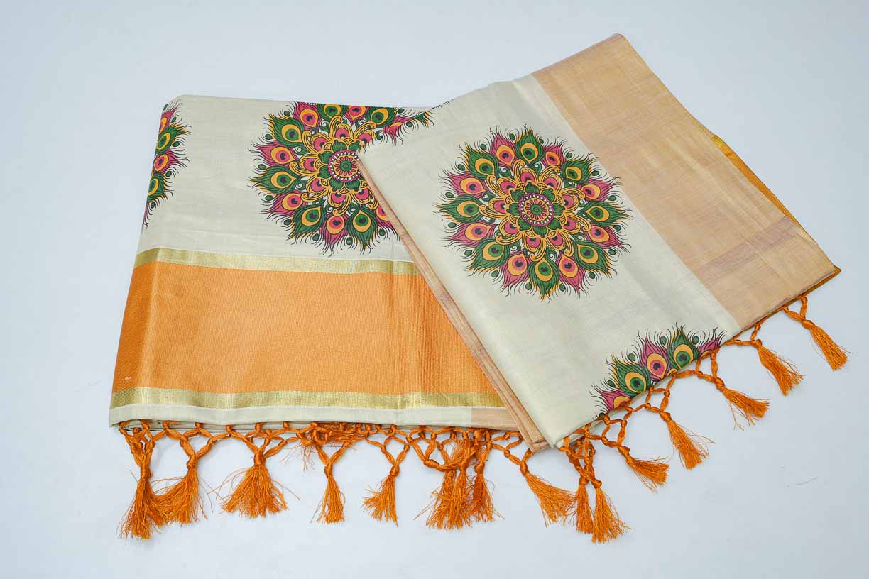 Cream Color Stitch Design Saree