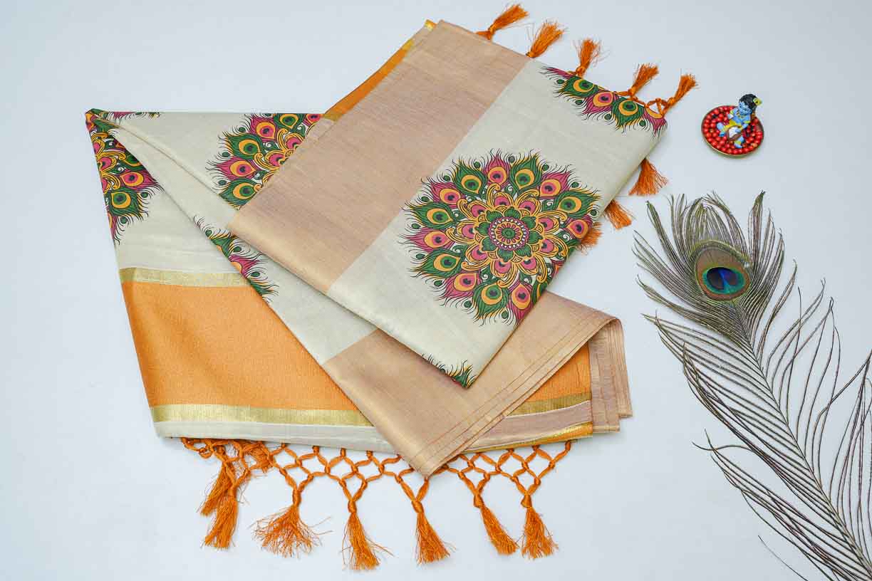 Cream Color Stitch Design Saree