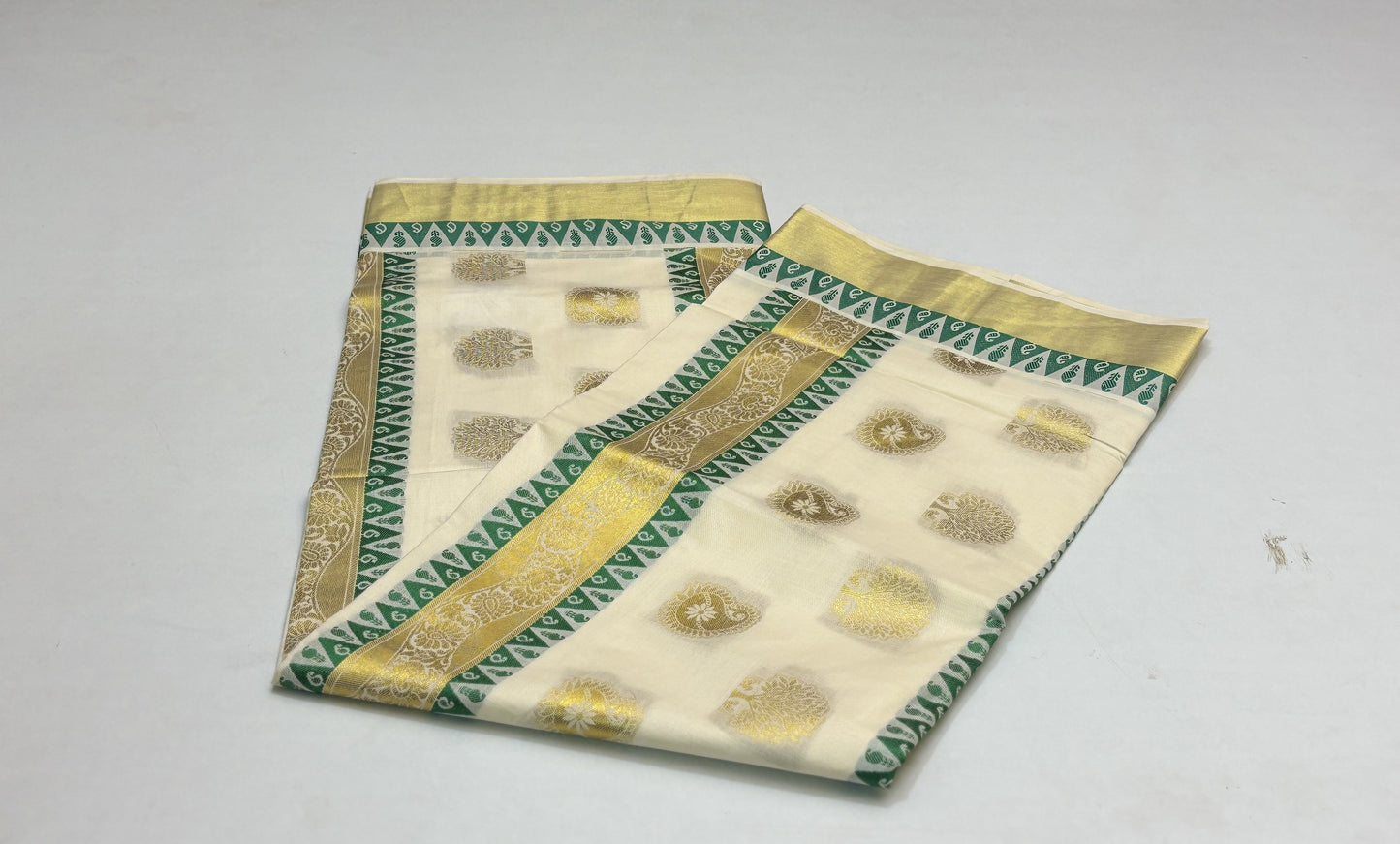 Handloom Beige Tissue Saree with Golden and Colored Border and Golden Design