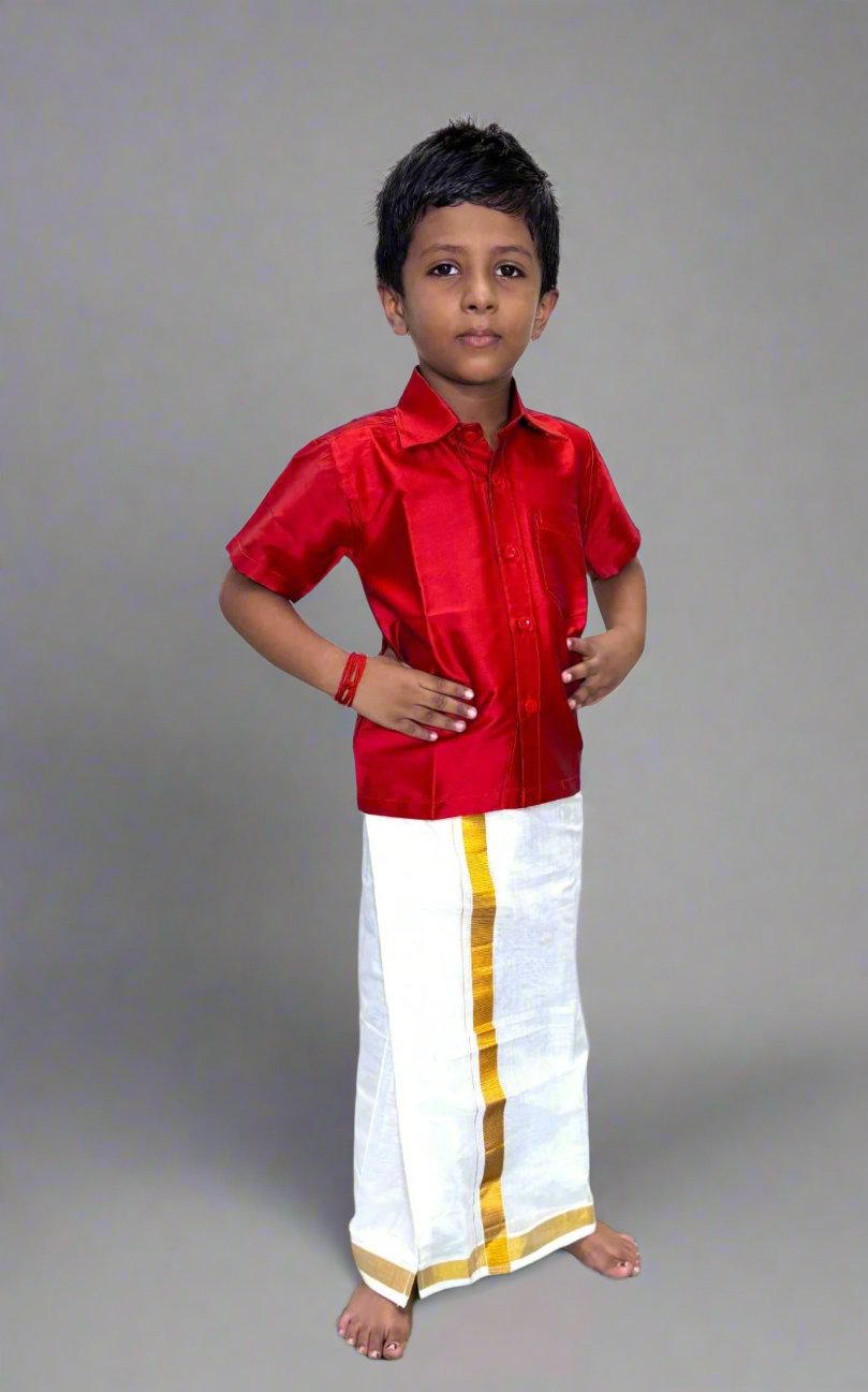 Red Shirt and Mundu Set For Boys
