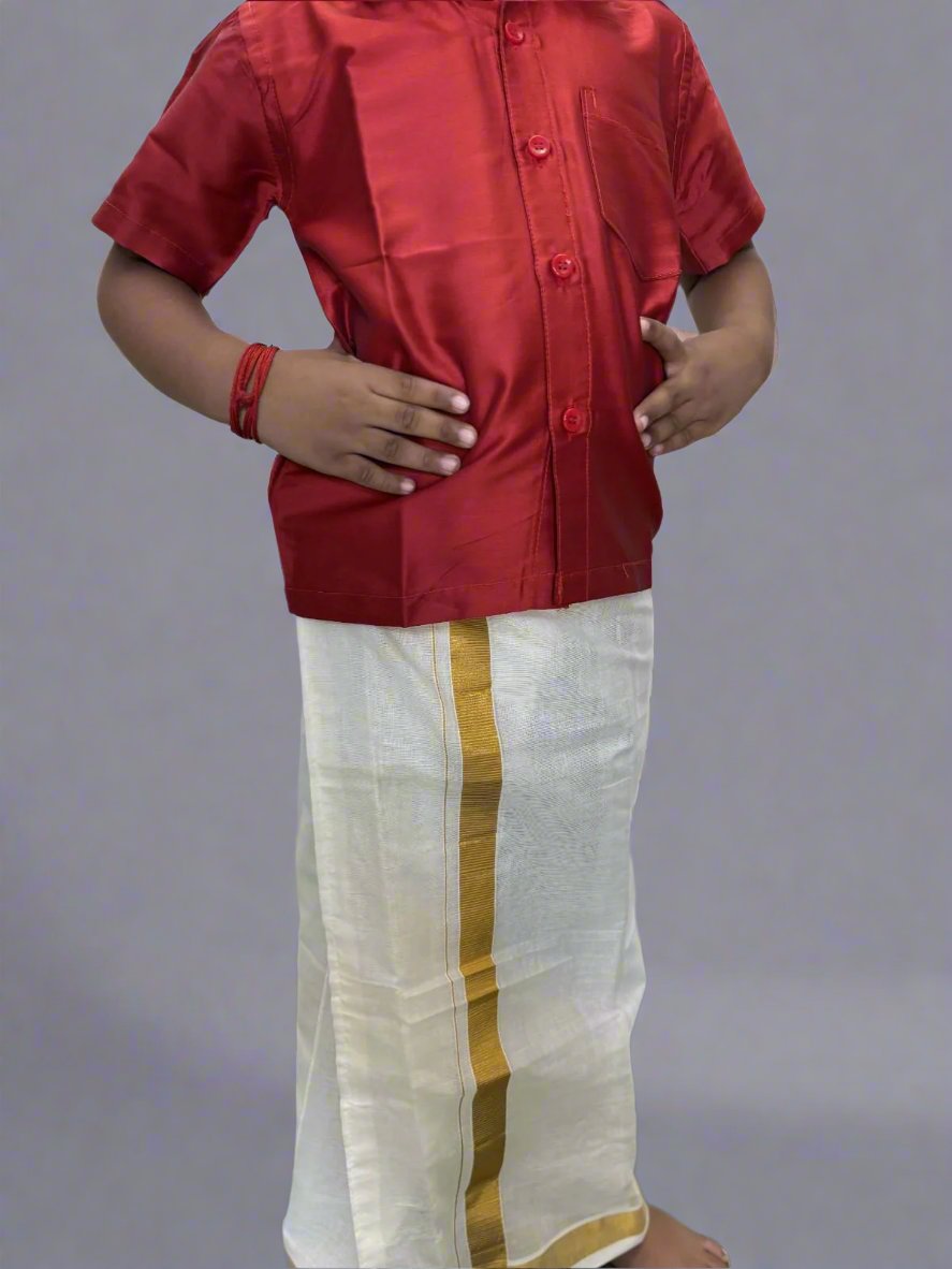 Red Shirt and Mundu Set For Boys
