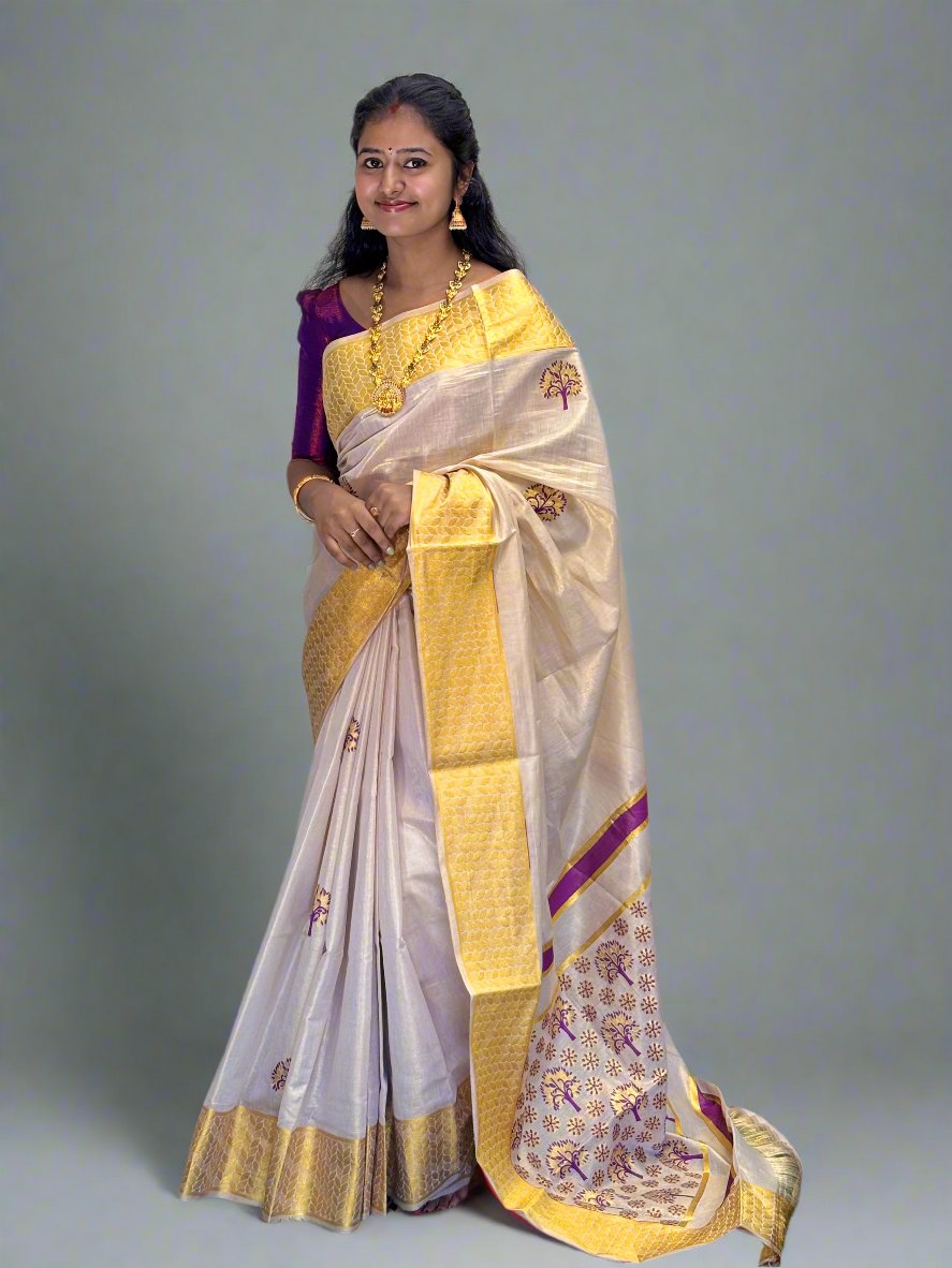 Beige Color Self Design Handloom Saree