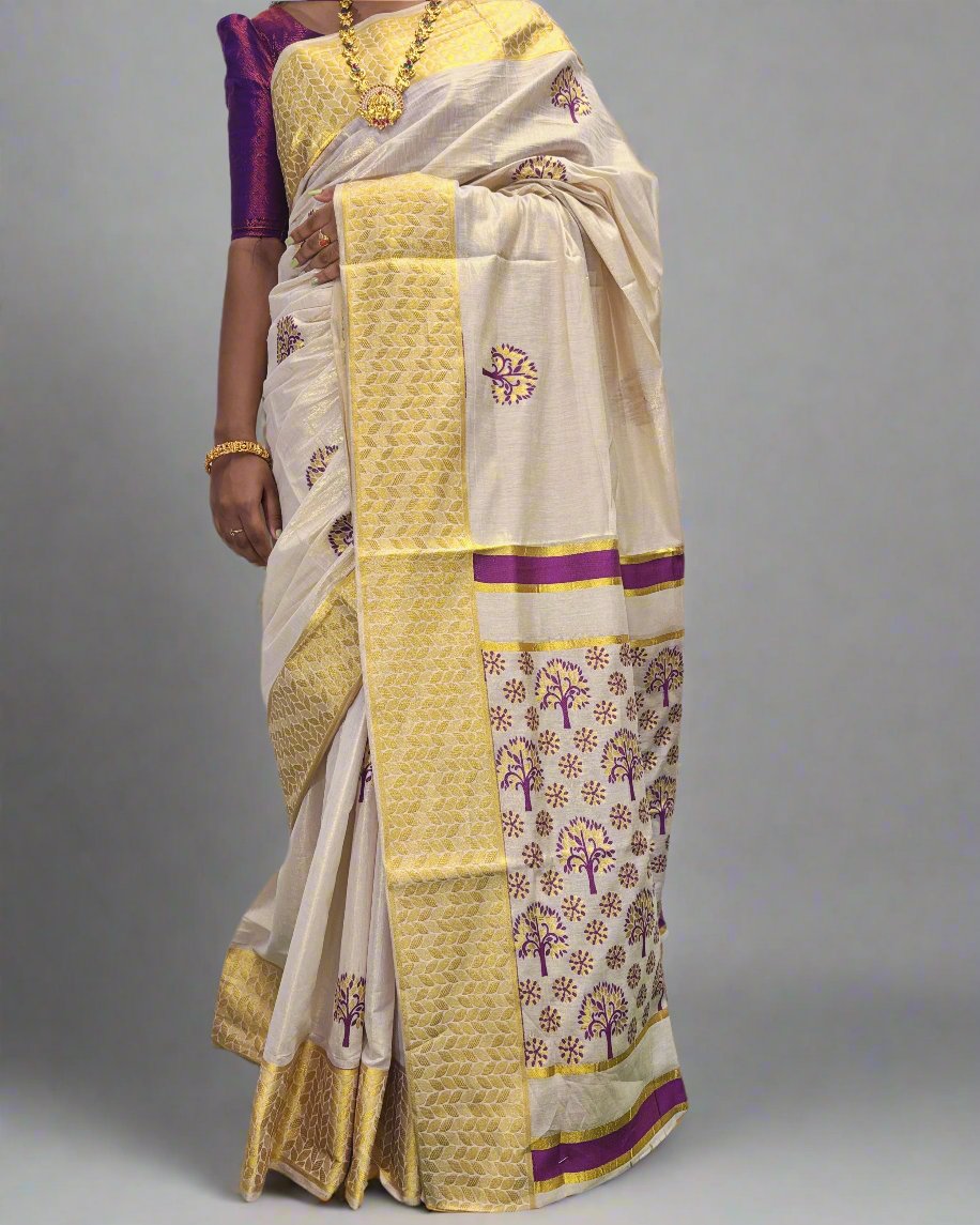 Beige Color Self Design Handloom Saree