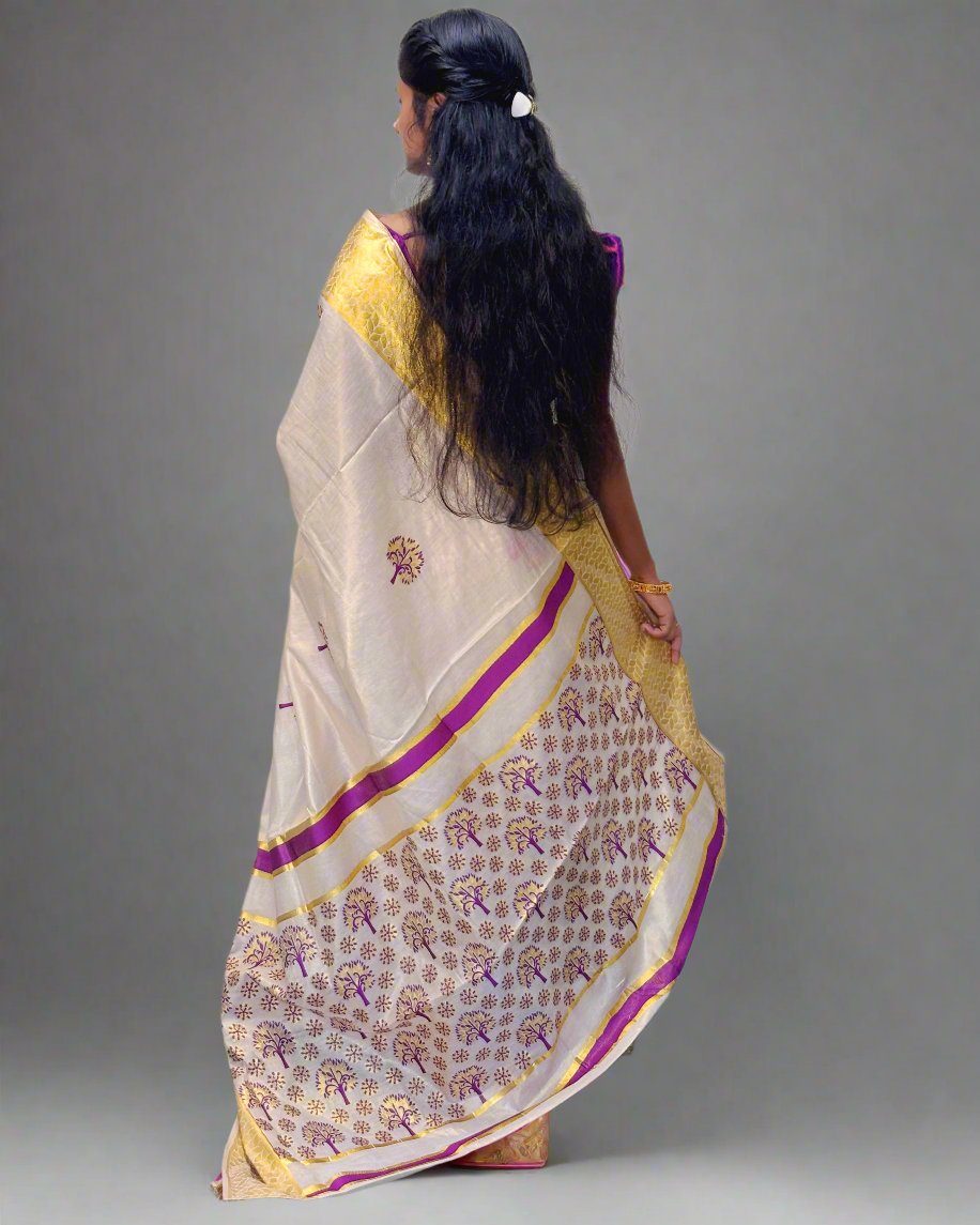 Beige Color Self Design Handloom Saree