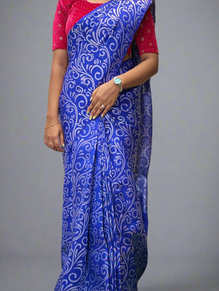 Blue Color Print Design Saree