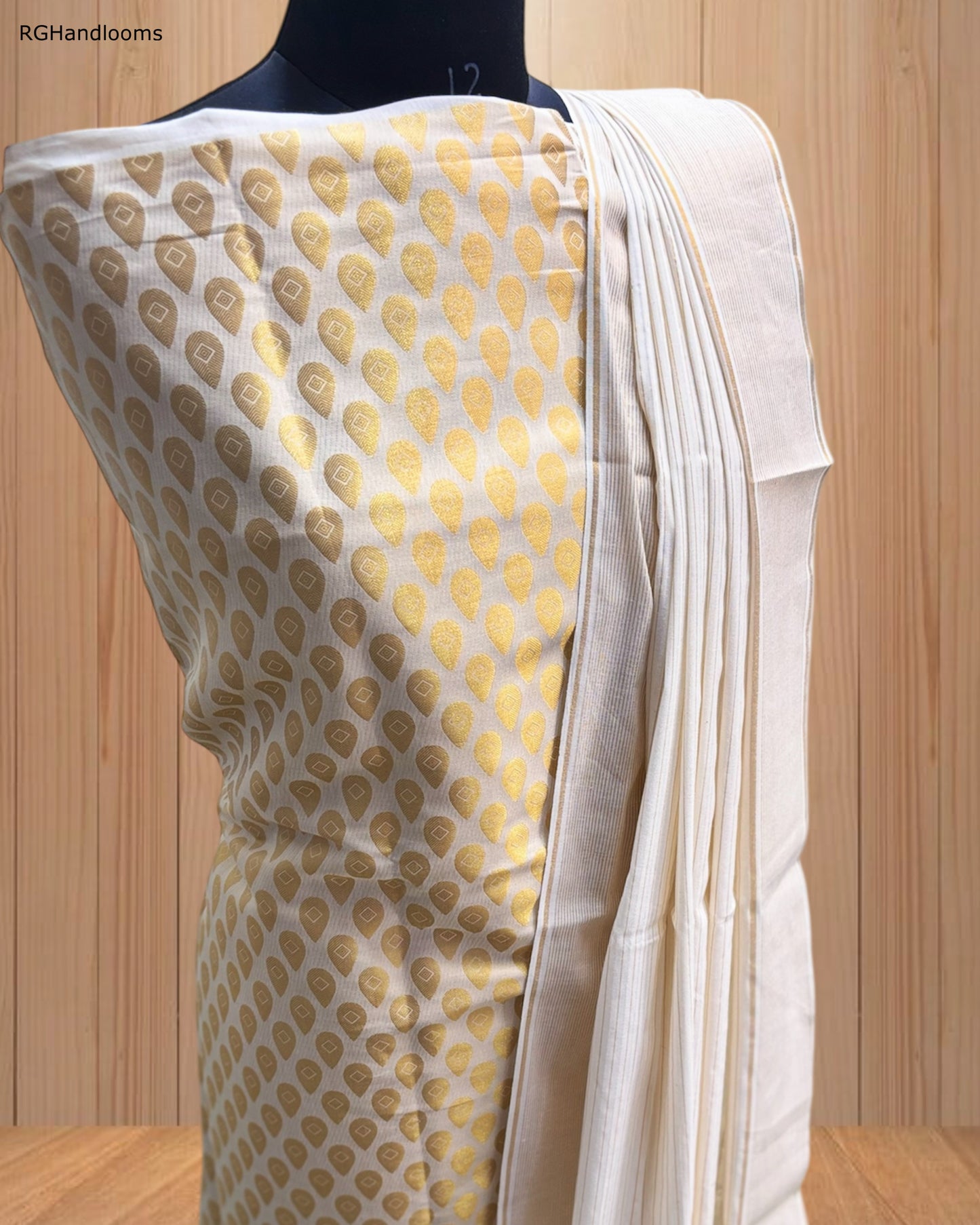 Elegant White Churidar Material with Golden Design & Border