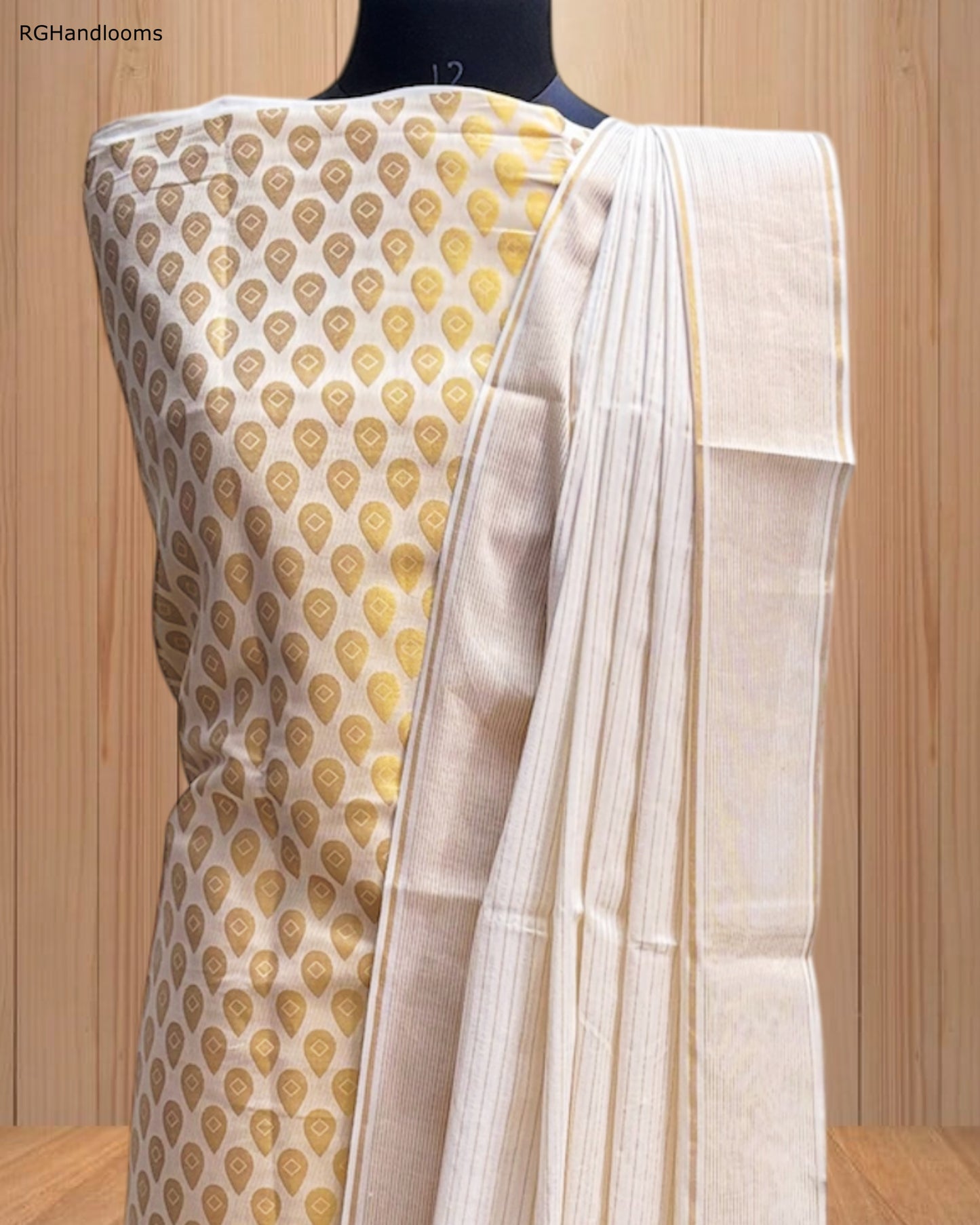 Elegant White Churidar Material with Golden Design & Border