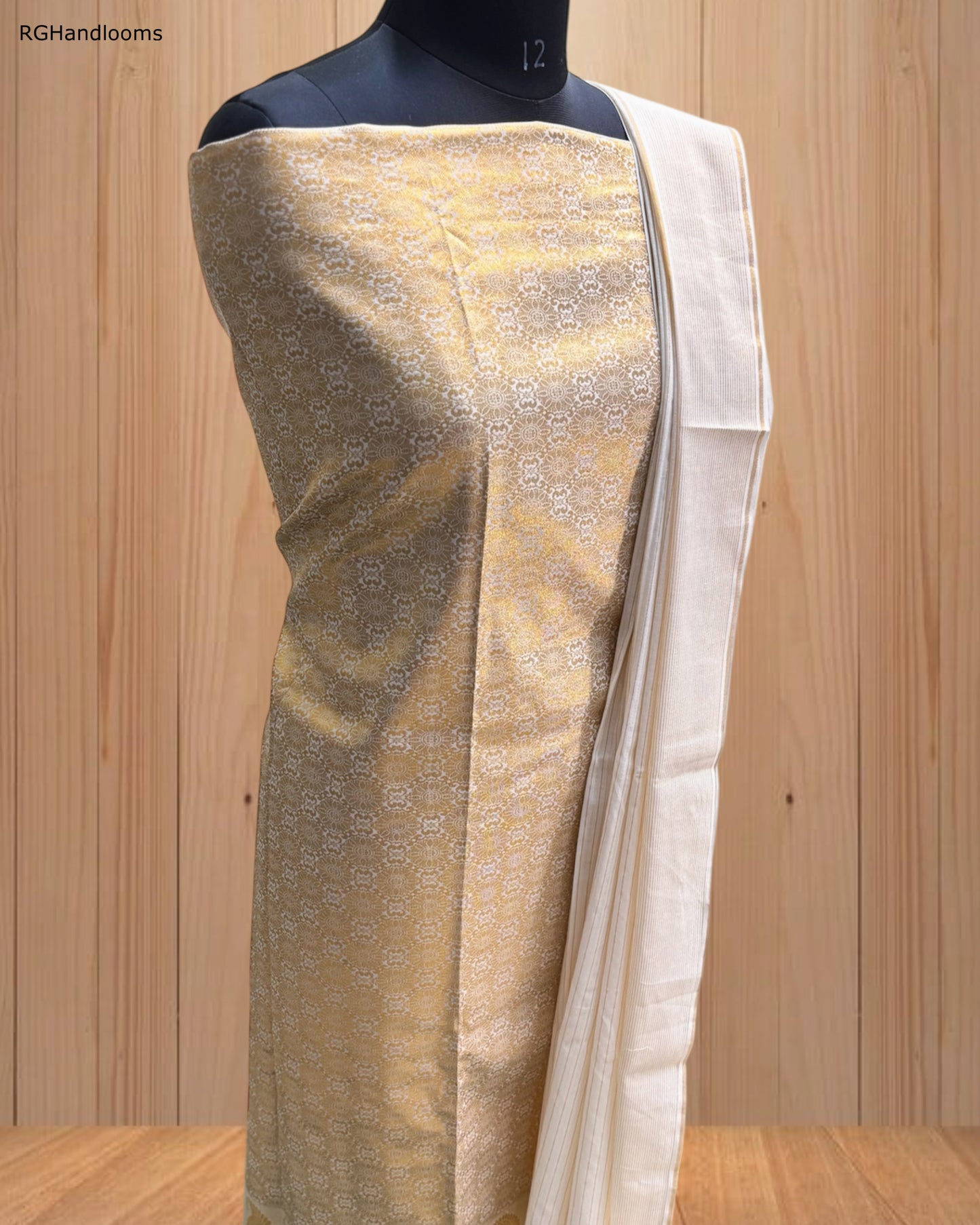 Golden Churidar Material with Elegant Design & Border