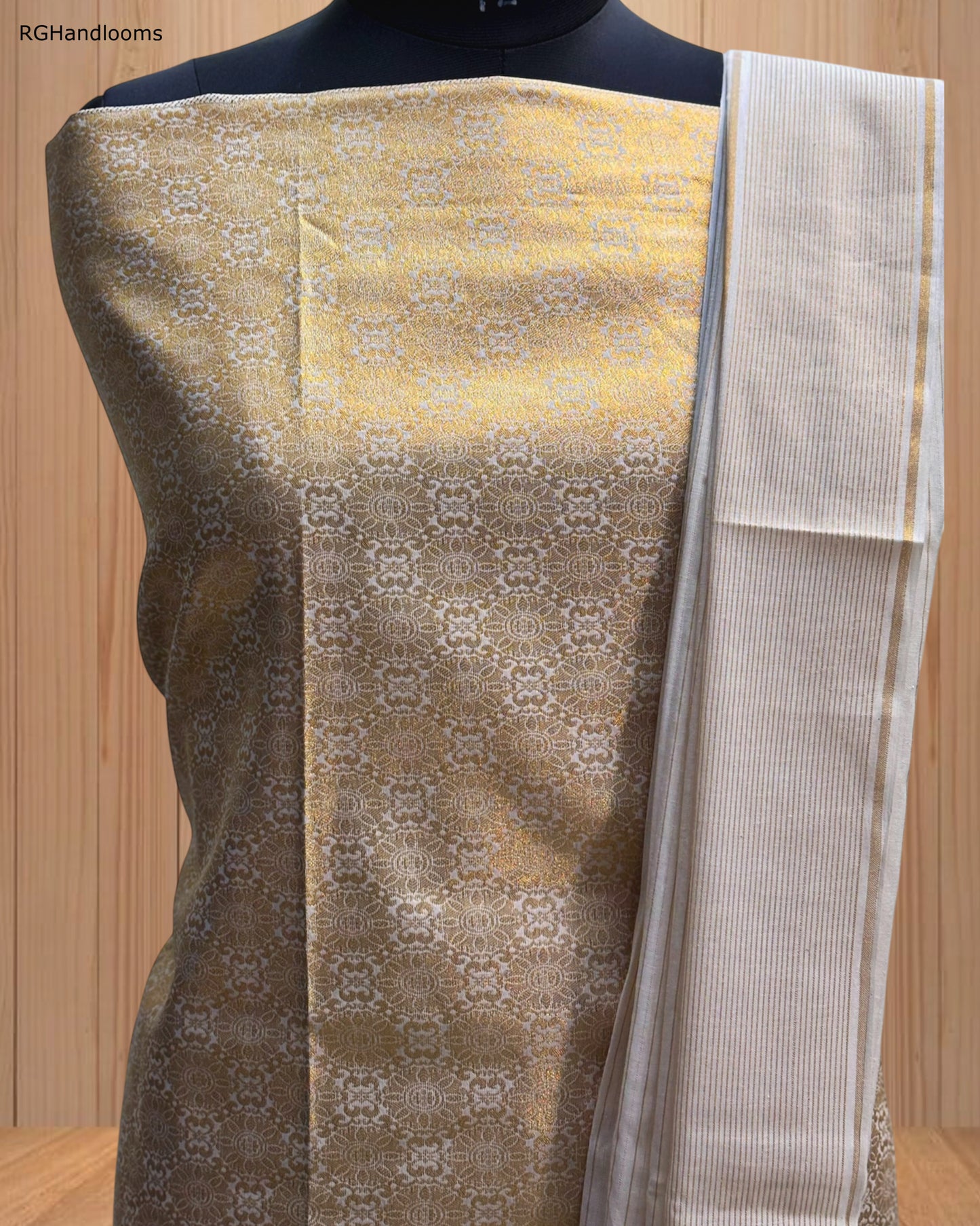 Golden Churidar Material with Elegant Design & Border