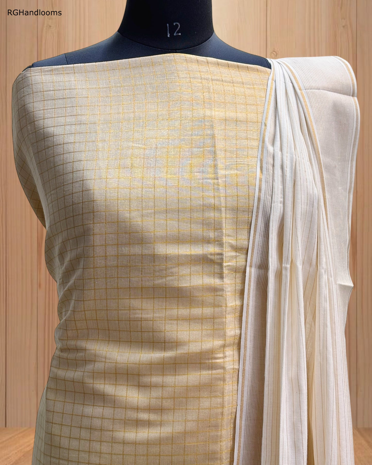 Light Golden Churidar Material with Check Design