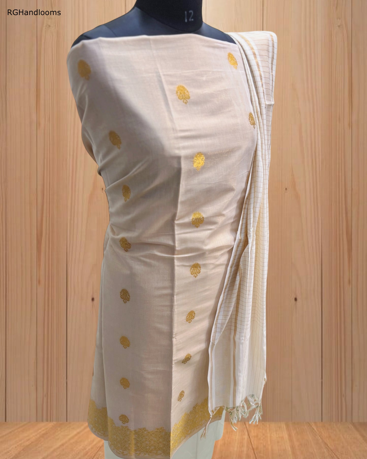 Golden Churidar Material with Elegant Design & Golden Border