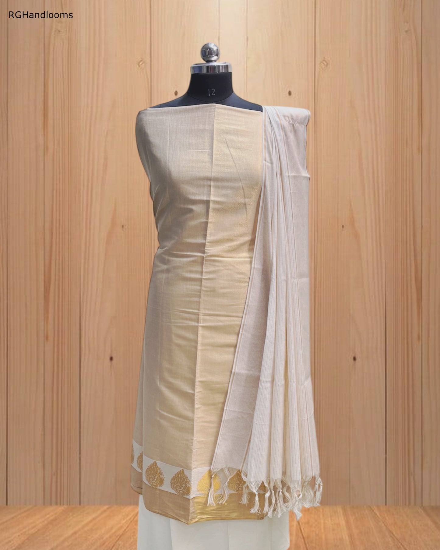 Plain Light Golden Churidar Material with Golden Border