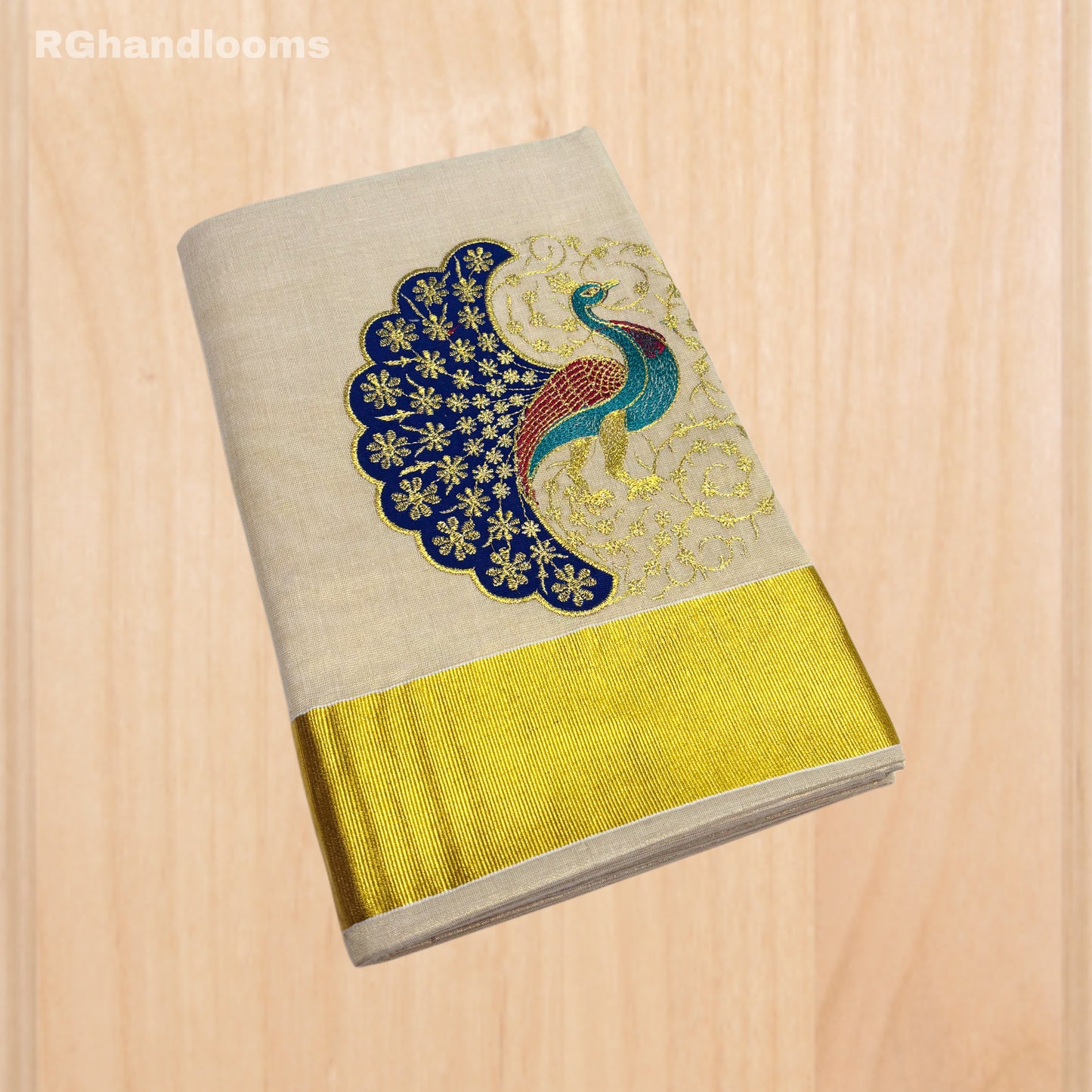 GoldenTissue Saree Peacock Embroidery Work