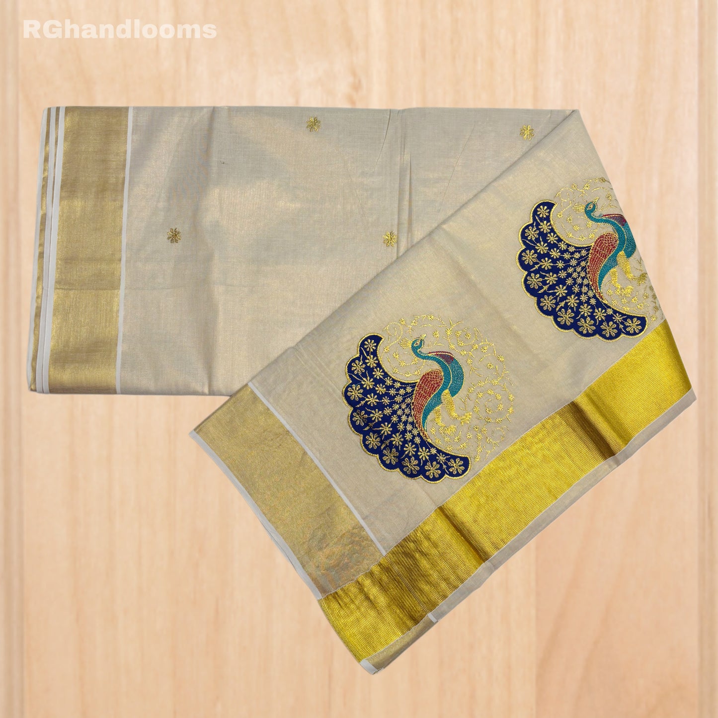 GoldenTissue Saree Peacock Embroidery Work