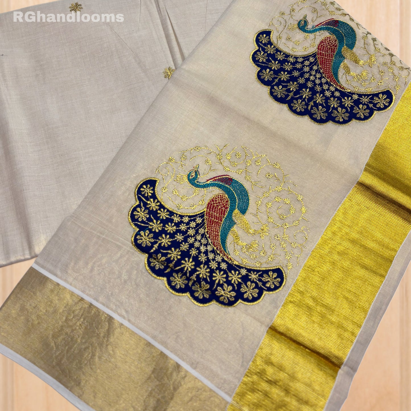 GoldenTissue Saree Peacock Embroidery Work