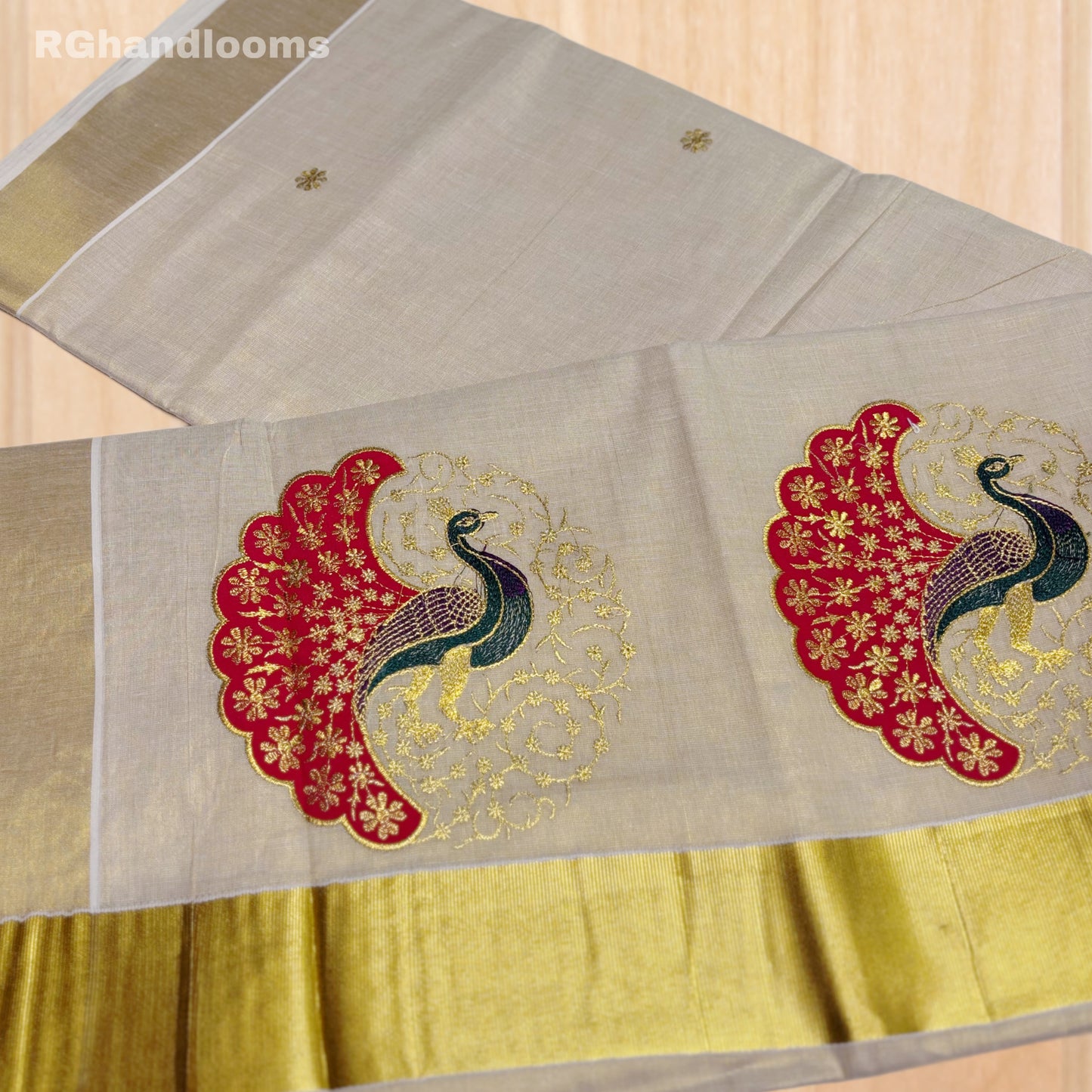 GoldenTissue Saree Peacock Embroidery Work