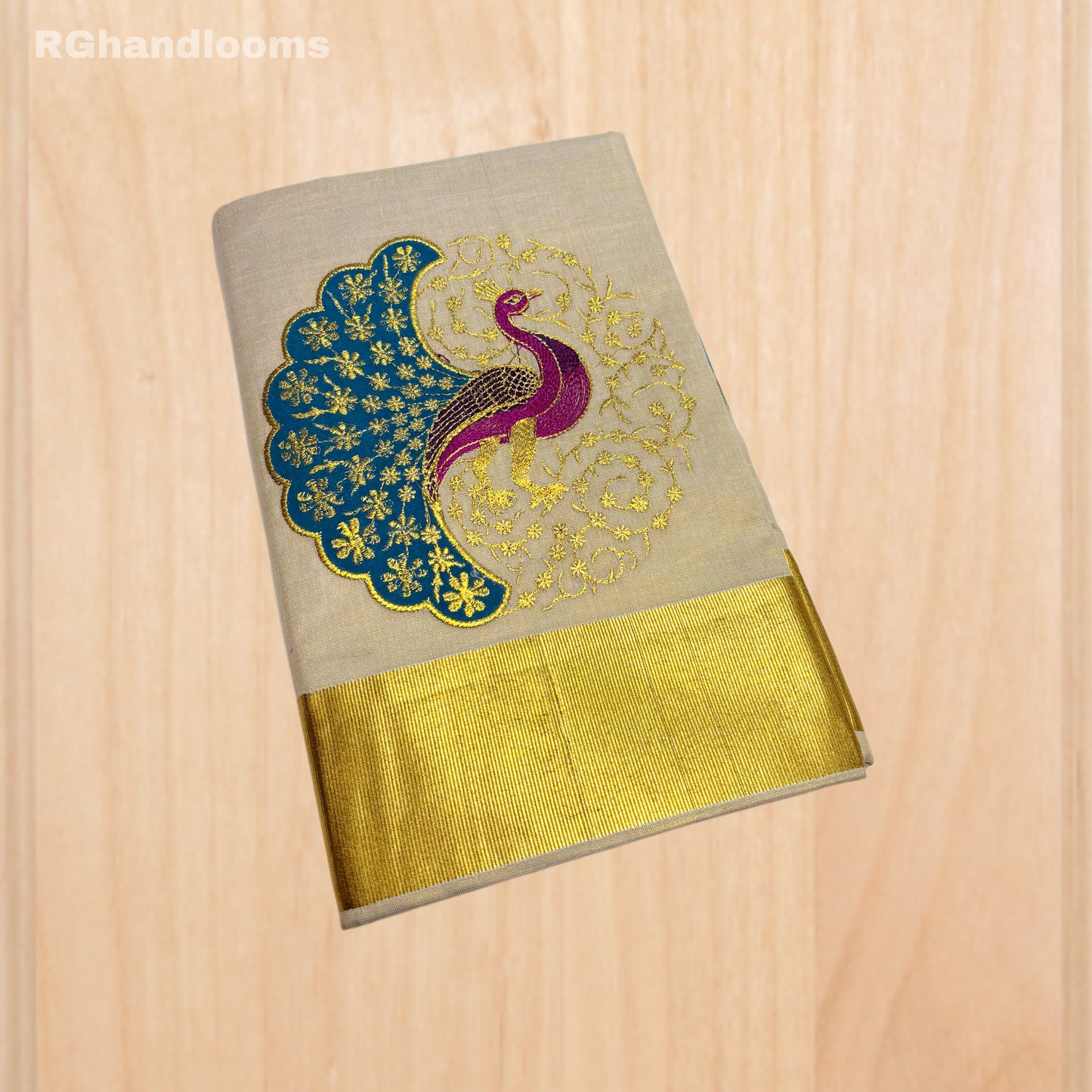 GoldenTissue Saree Peacock Embroidery Work