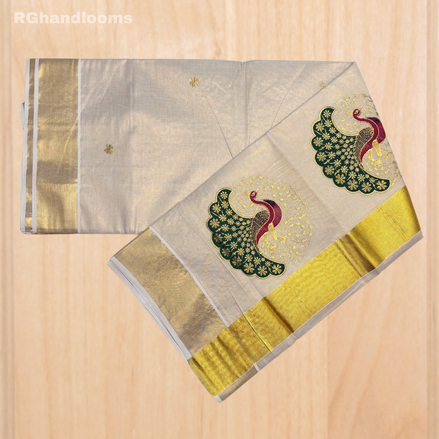 GoldenTissue Saree Peacock Embroidery Work