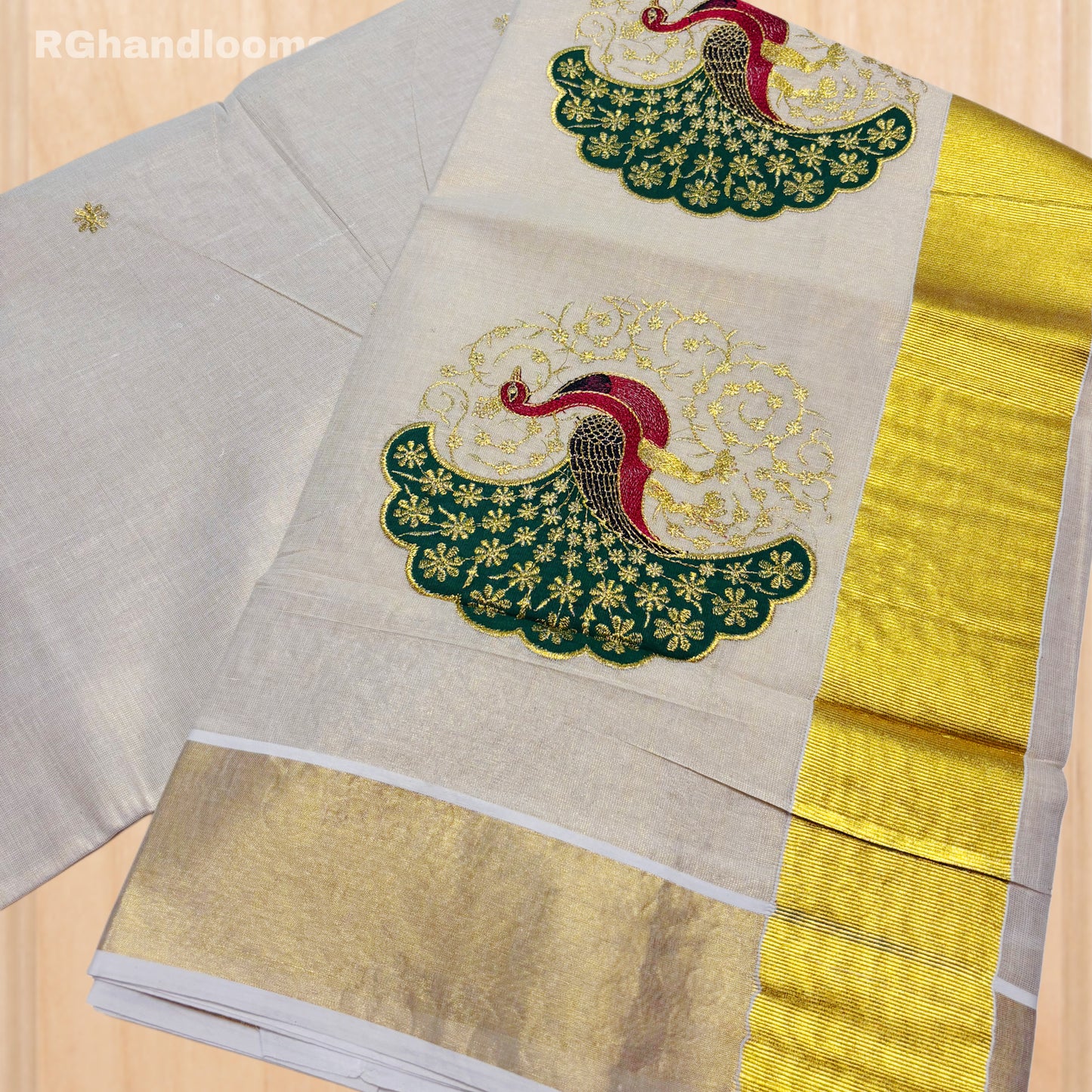GoldenTissue Saree Peacock Embroidery Work