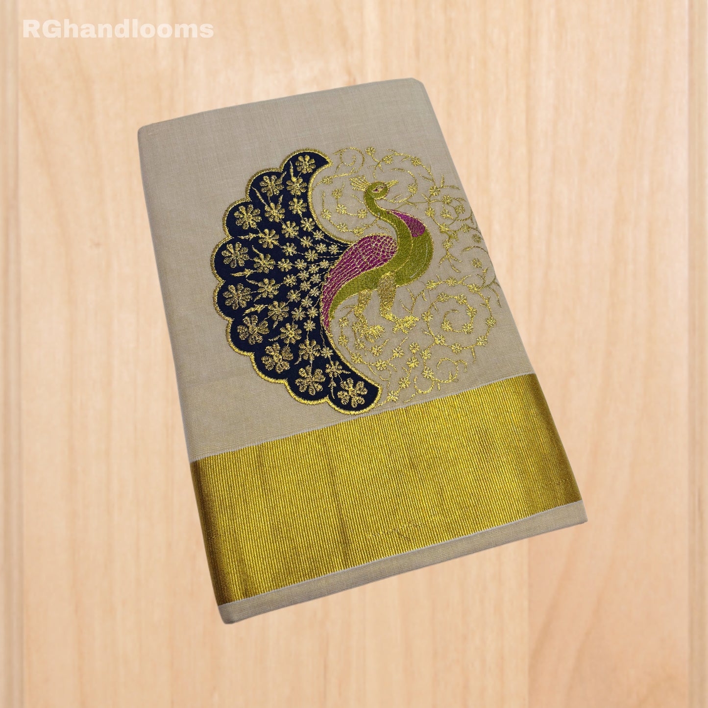GoldenTissue Saree Peacock Embroidery Work