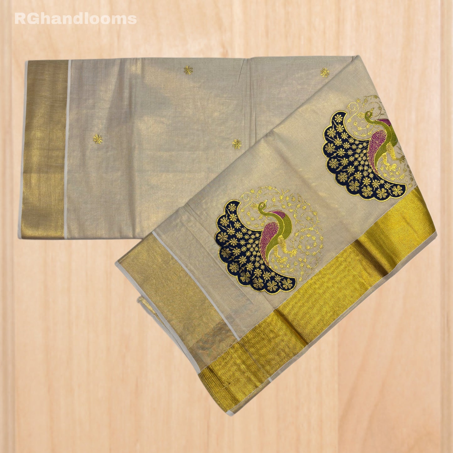 GoldenTissue Saree Peacock Embroidery Work