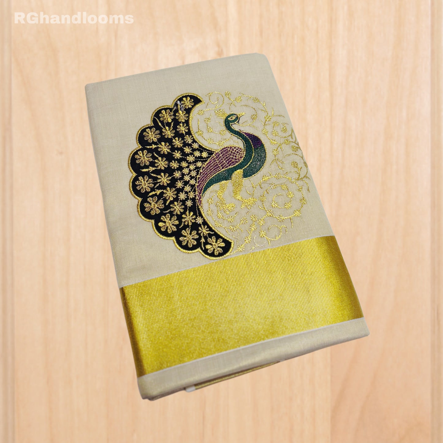 GoldenTissue Saree Peacock Embroidery Work