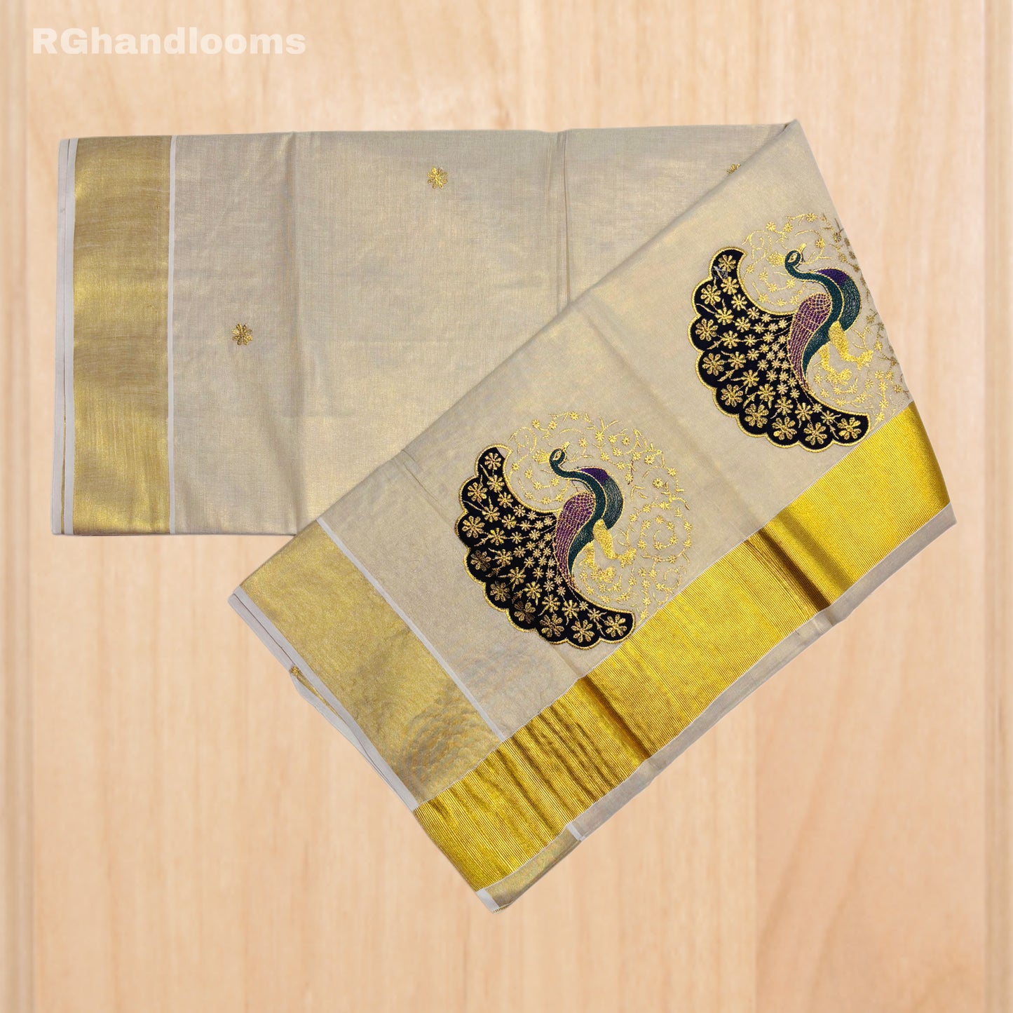 GoldenTissue Saree Peacock Embroidery Work