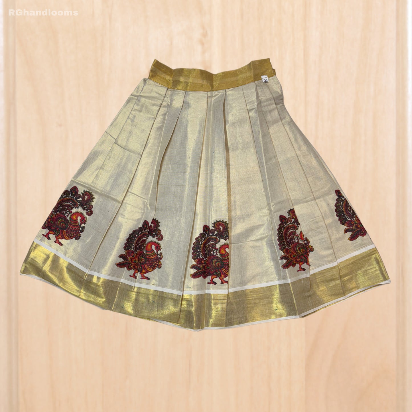 Red colour Kids Frock with peacock design