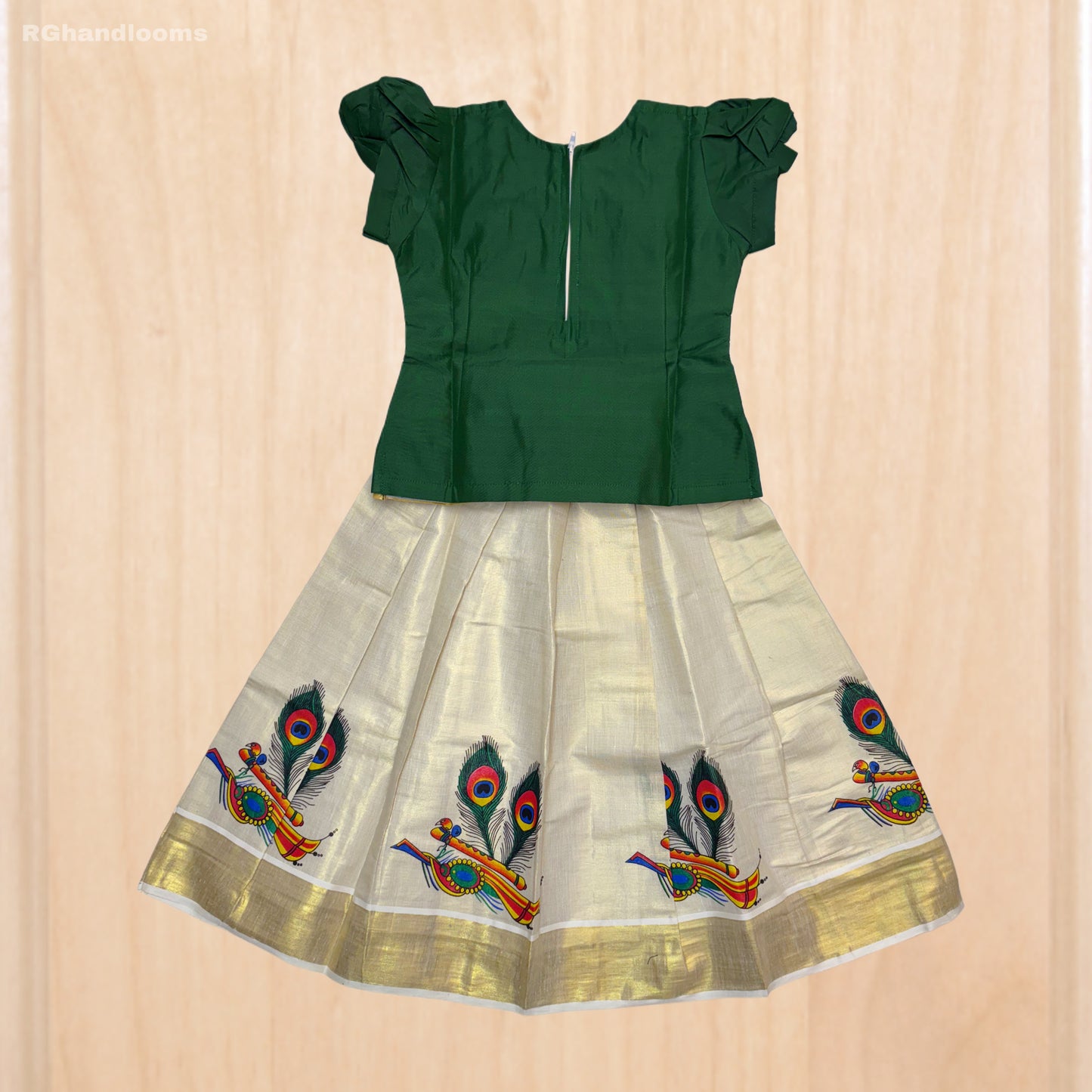 Green colour frock with peacock design