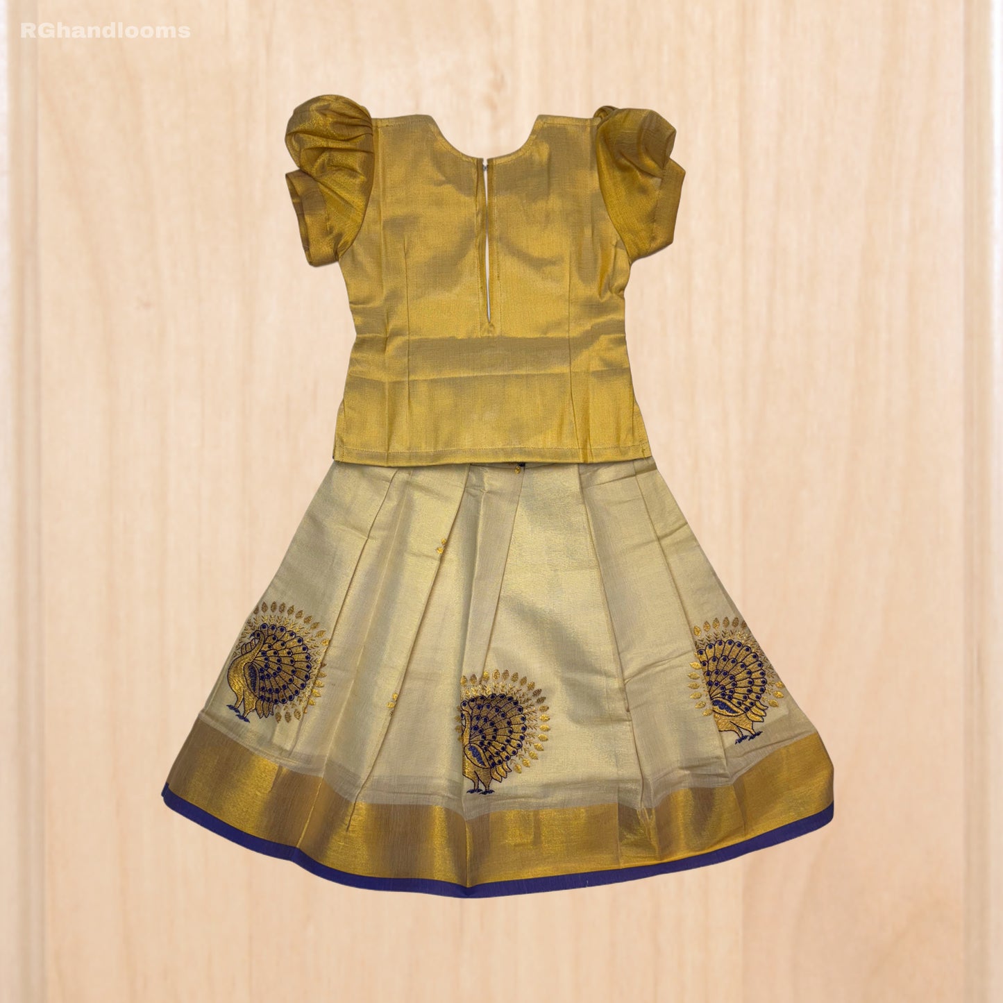 Golden Kids Frock with peacock design