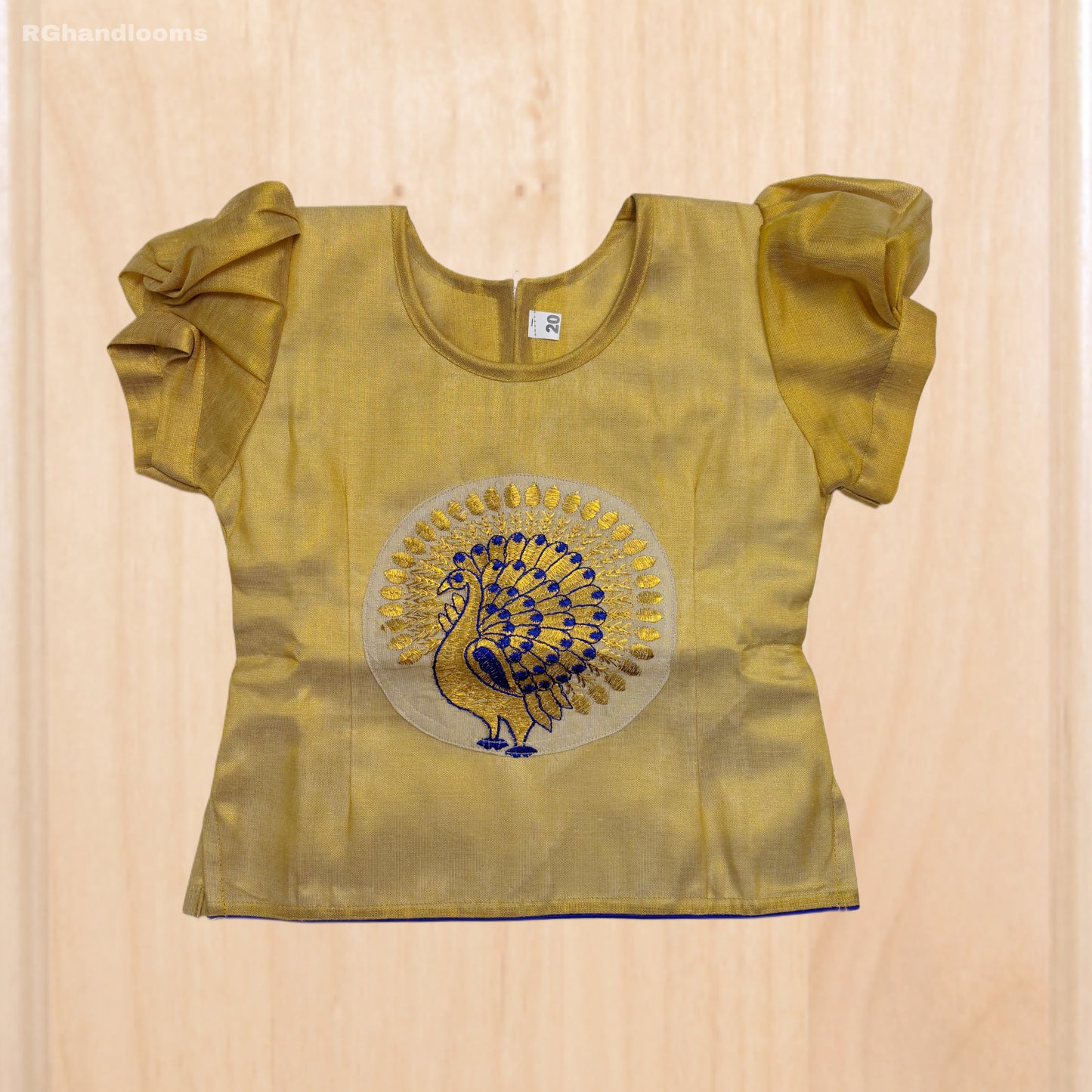 Golden Kids Frock with peacock design