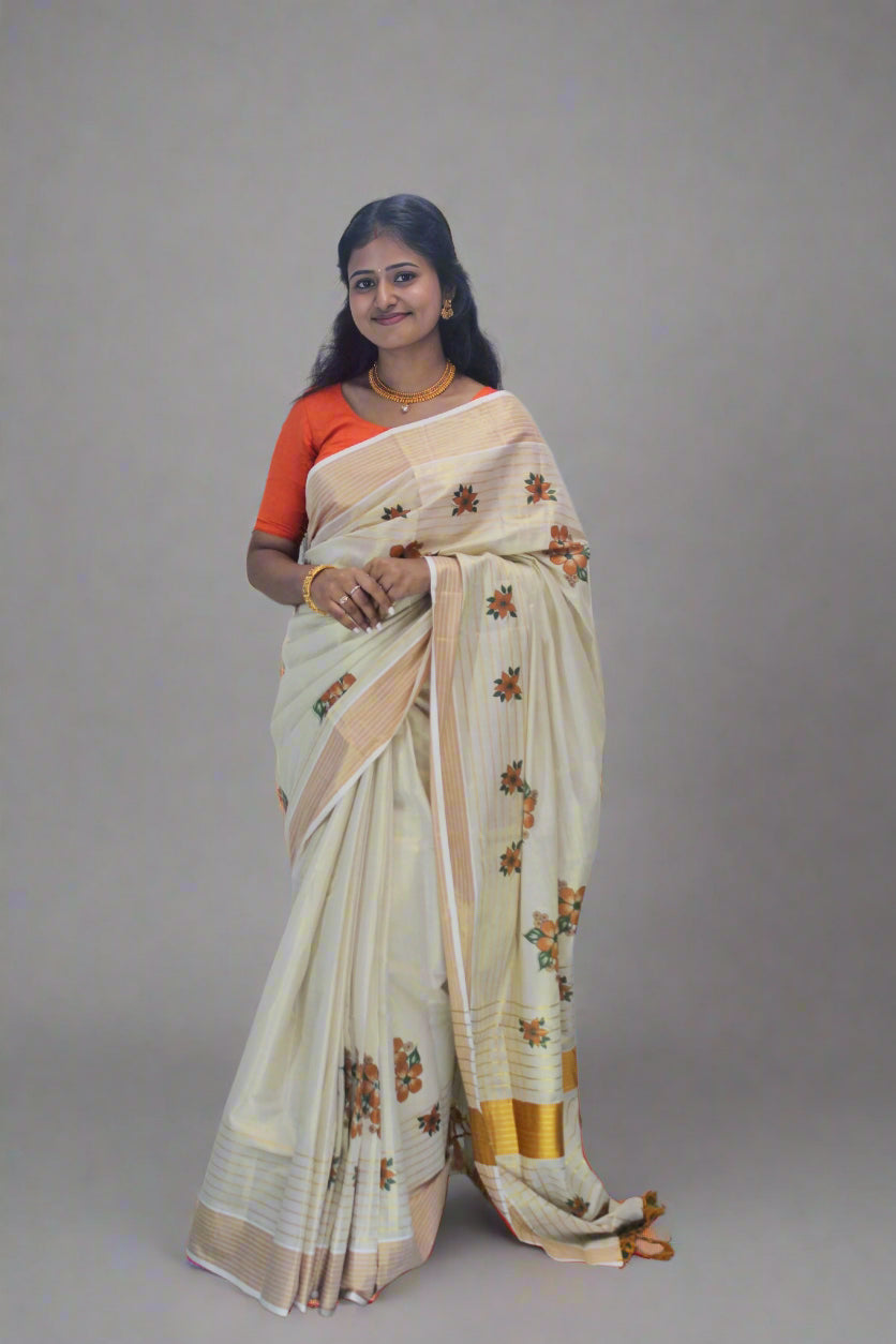 Handloom Saree with Flower Design