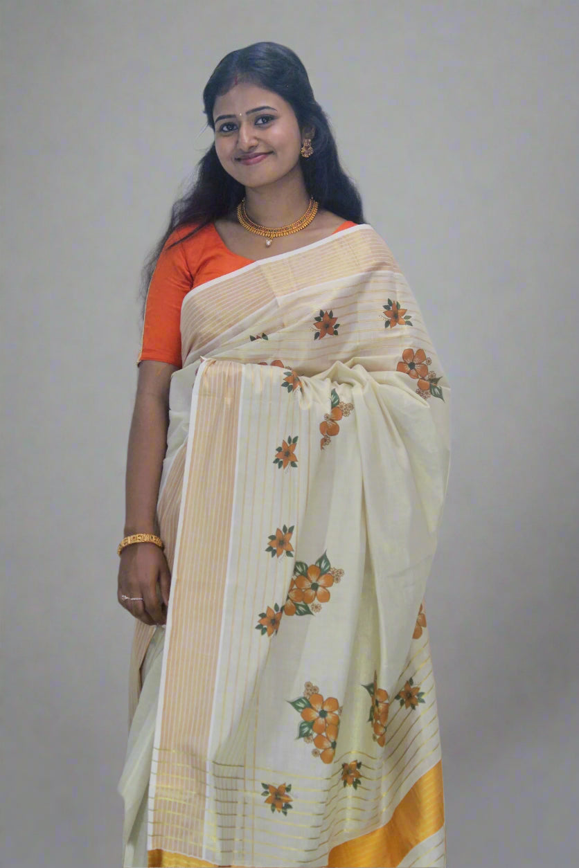 Handloom Saree with Flower Design