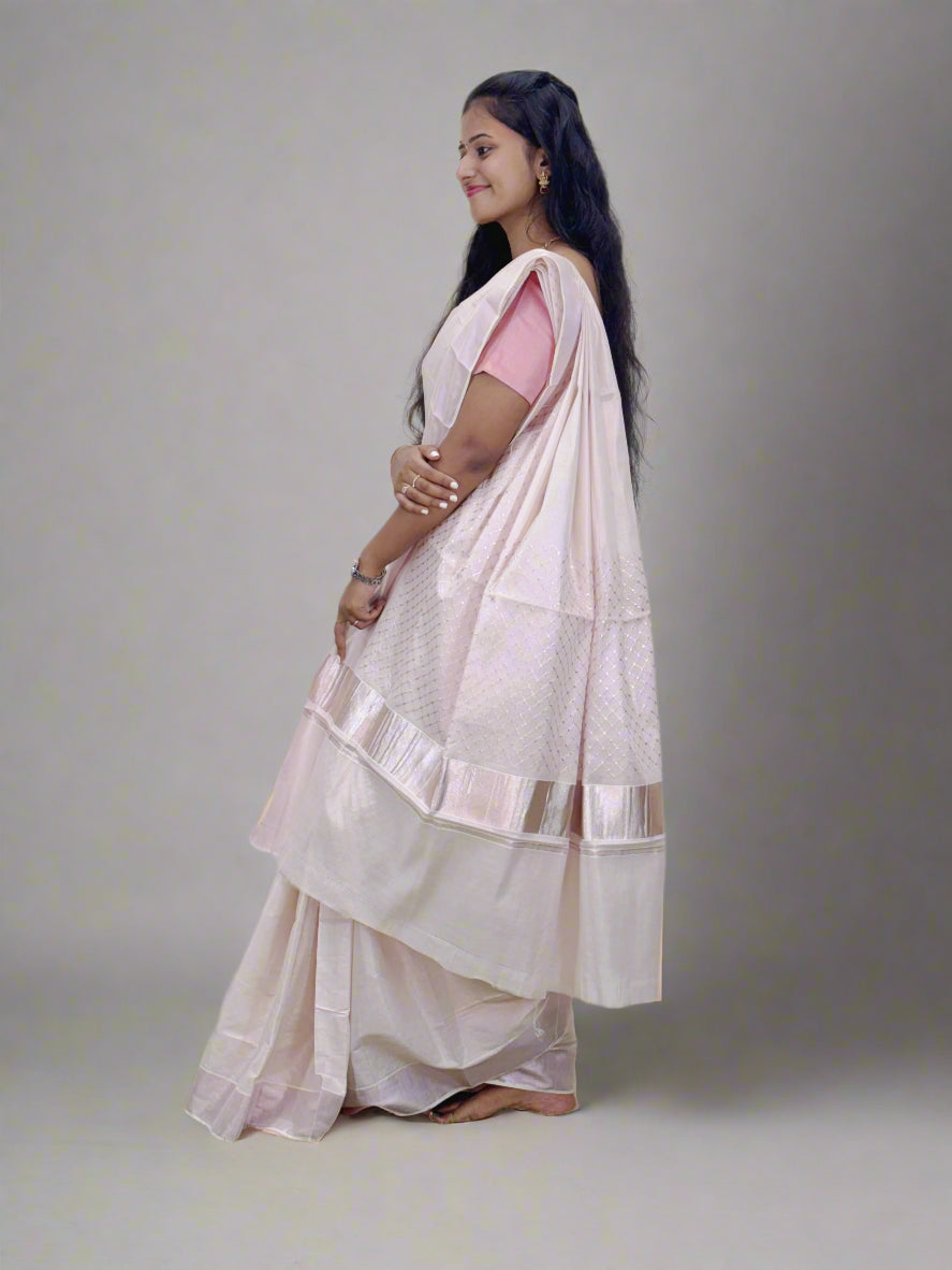 Elegant Pink Handloom Tissue Saree with Glossy Border