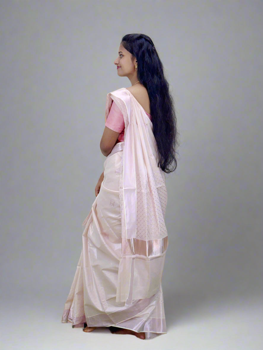 Elegant Pink Handloom Tissue Saree with Glossy Border