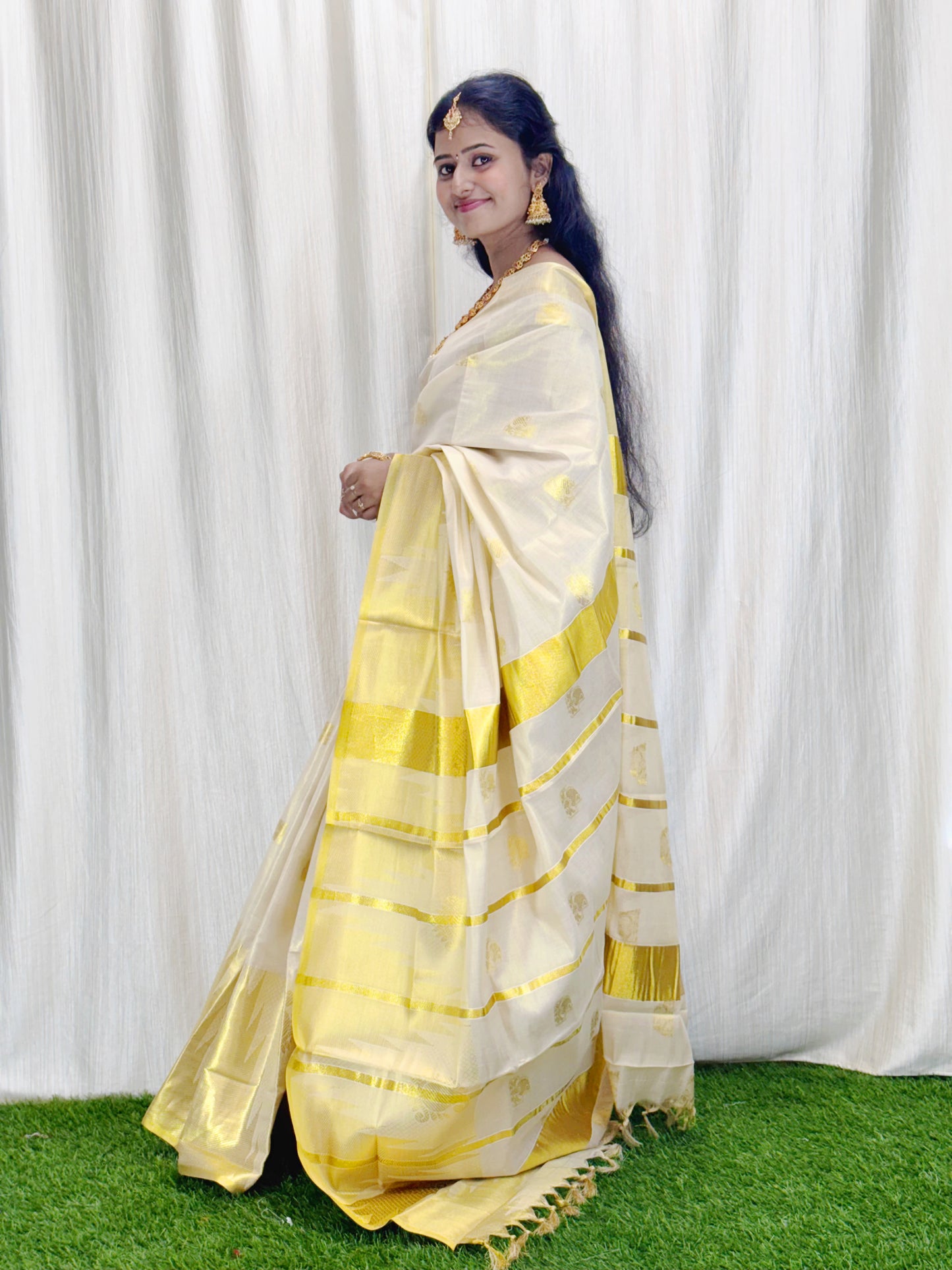 Tissue Saree with Golden temple Border Saree
