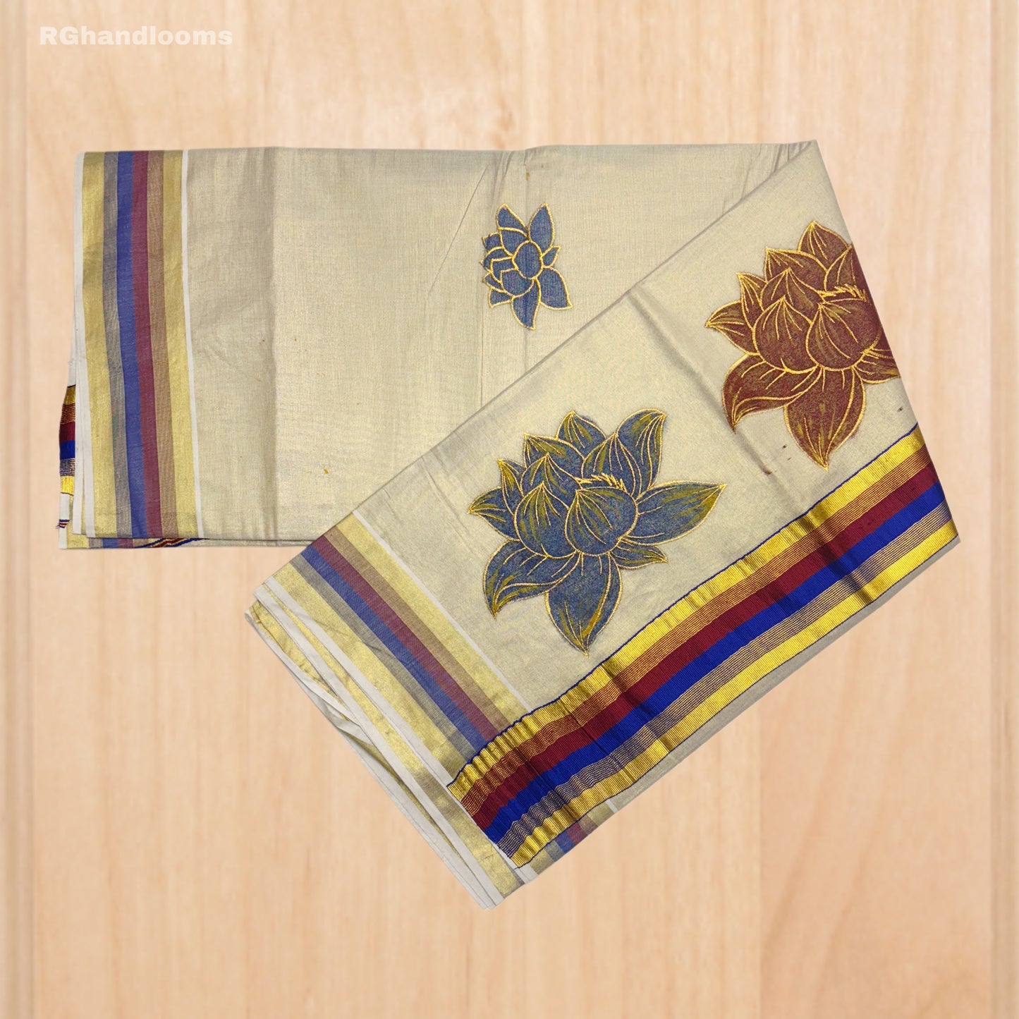 Tissue Hand Paint Saree with embroidery , with Flower Designs