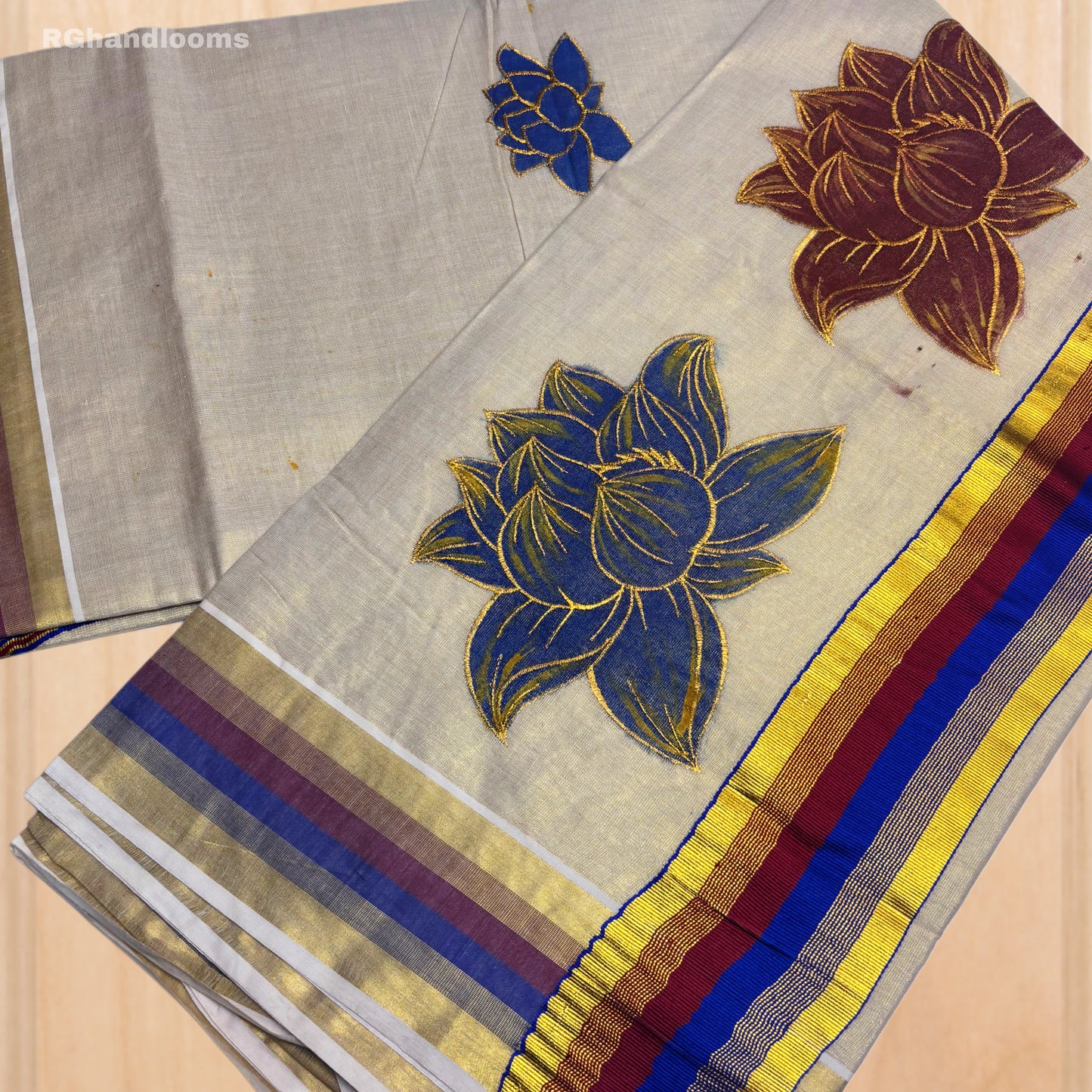 Tissue Hand Paint Saree with embroidery , with Flower Designs