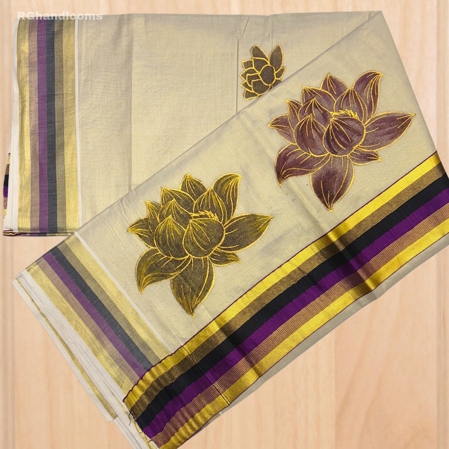 Tissue Hand Paint Saree with embroidery , with Flower Designs