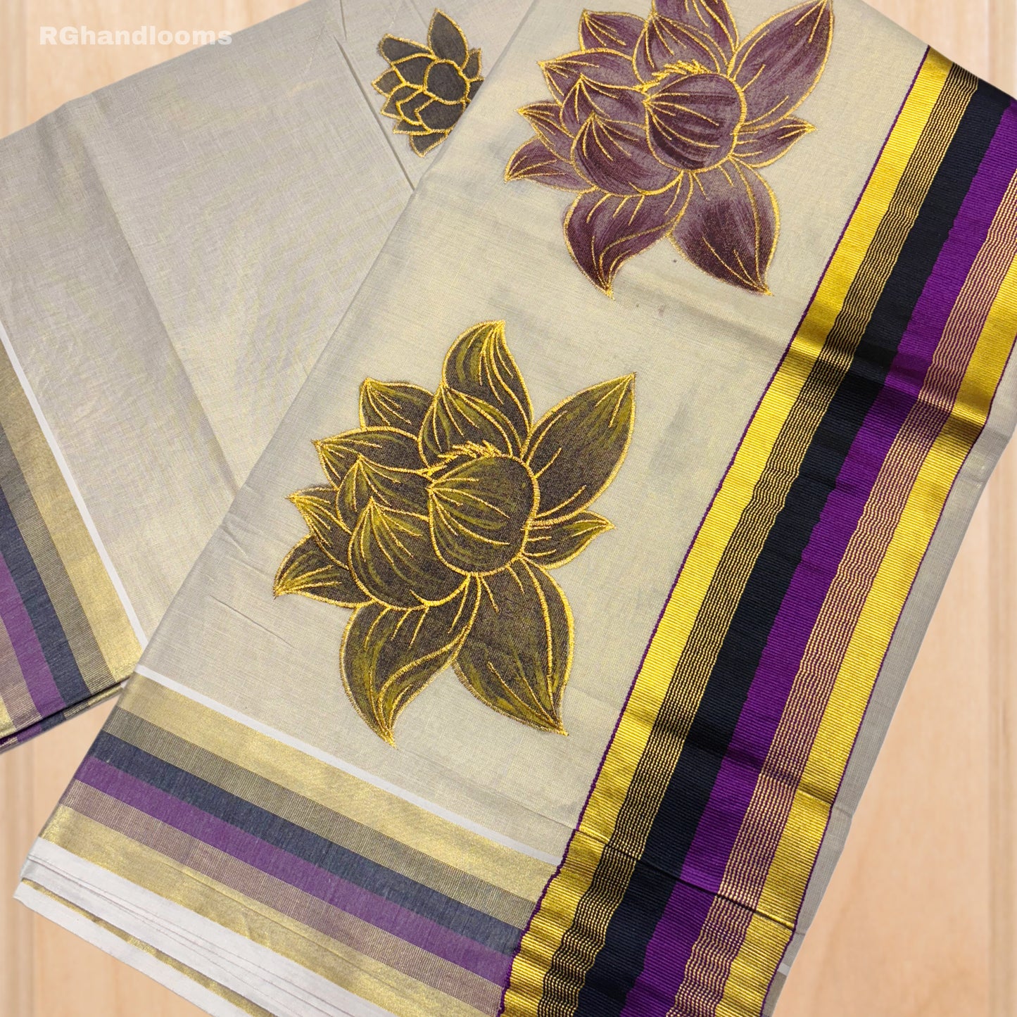 Tissue Hand Paint Saree with embroidery , with Flower Designs