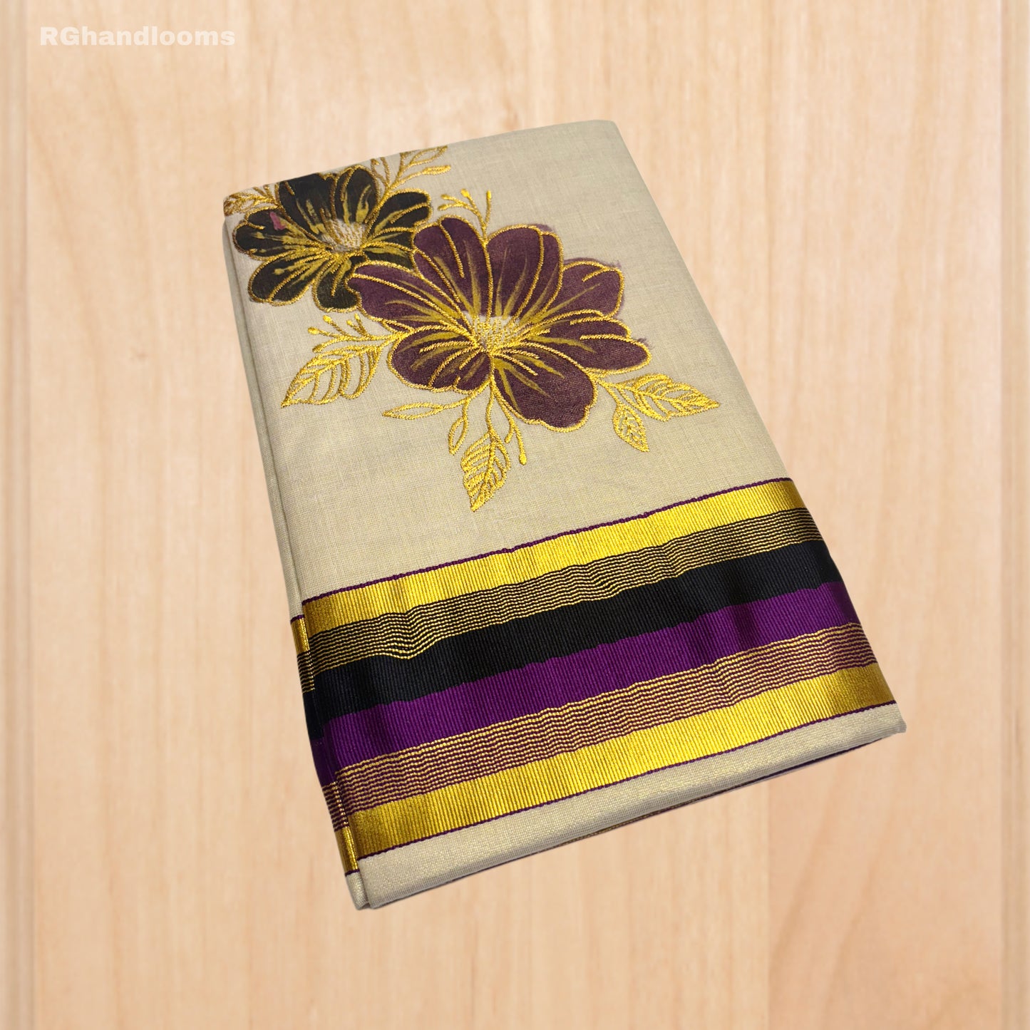 Tissue Hand Paint Saree with embroidery , with Flower Designs