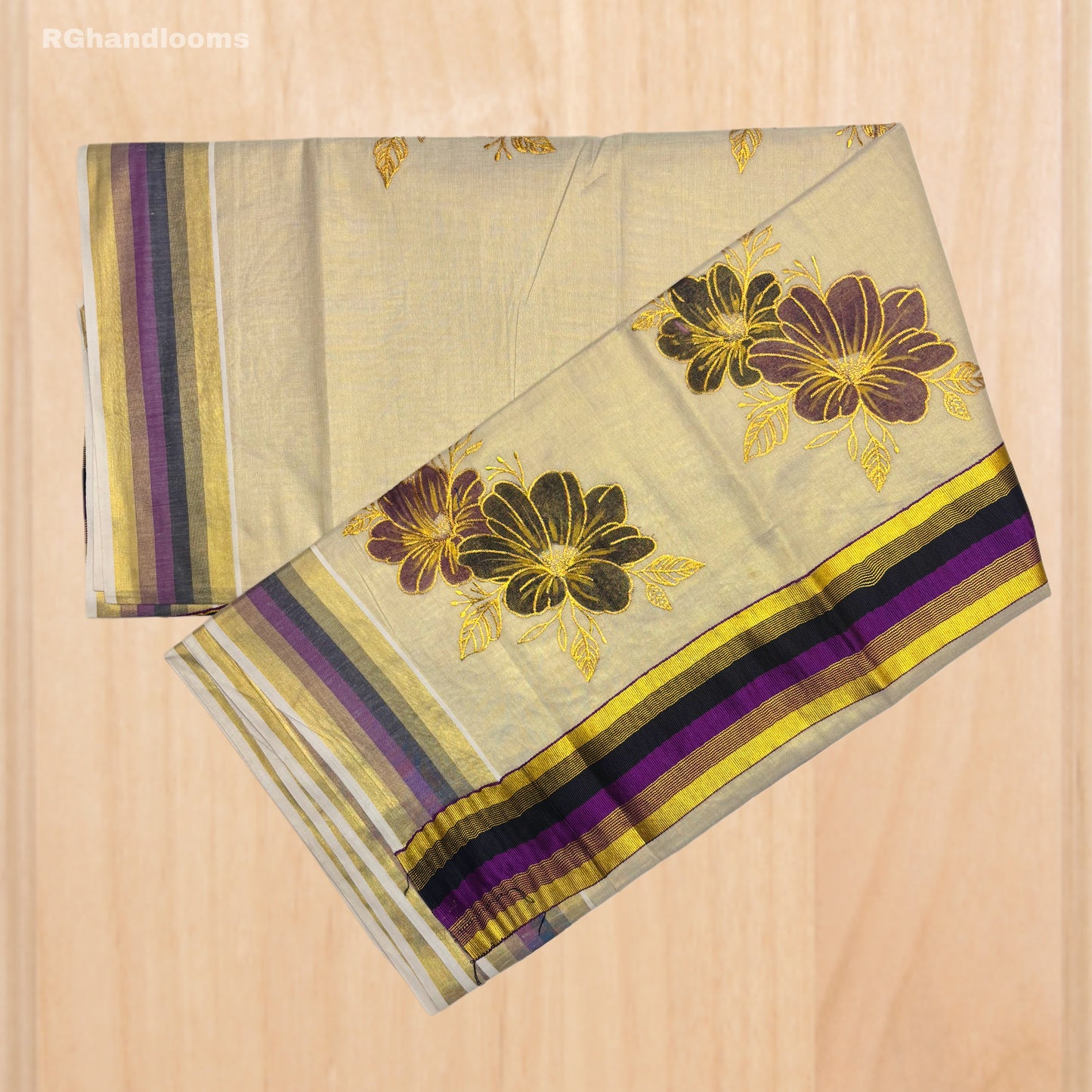 Tissue Hand Paint Saree with embroidery , with Flower Designs