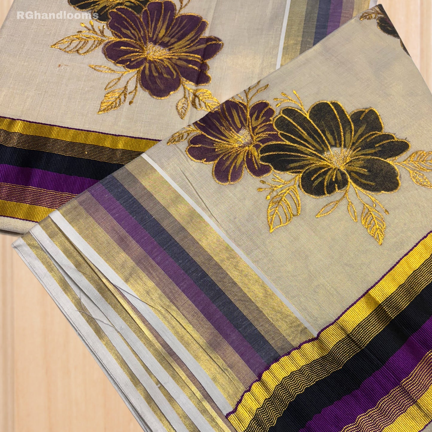 Tissue Hand Paint Saree with embroidery , with Flower Designs