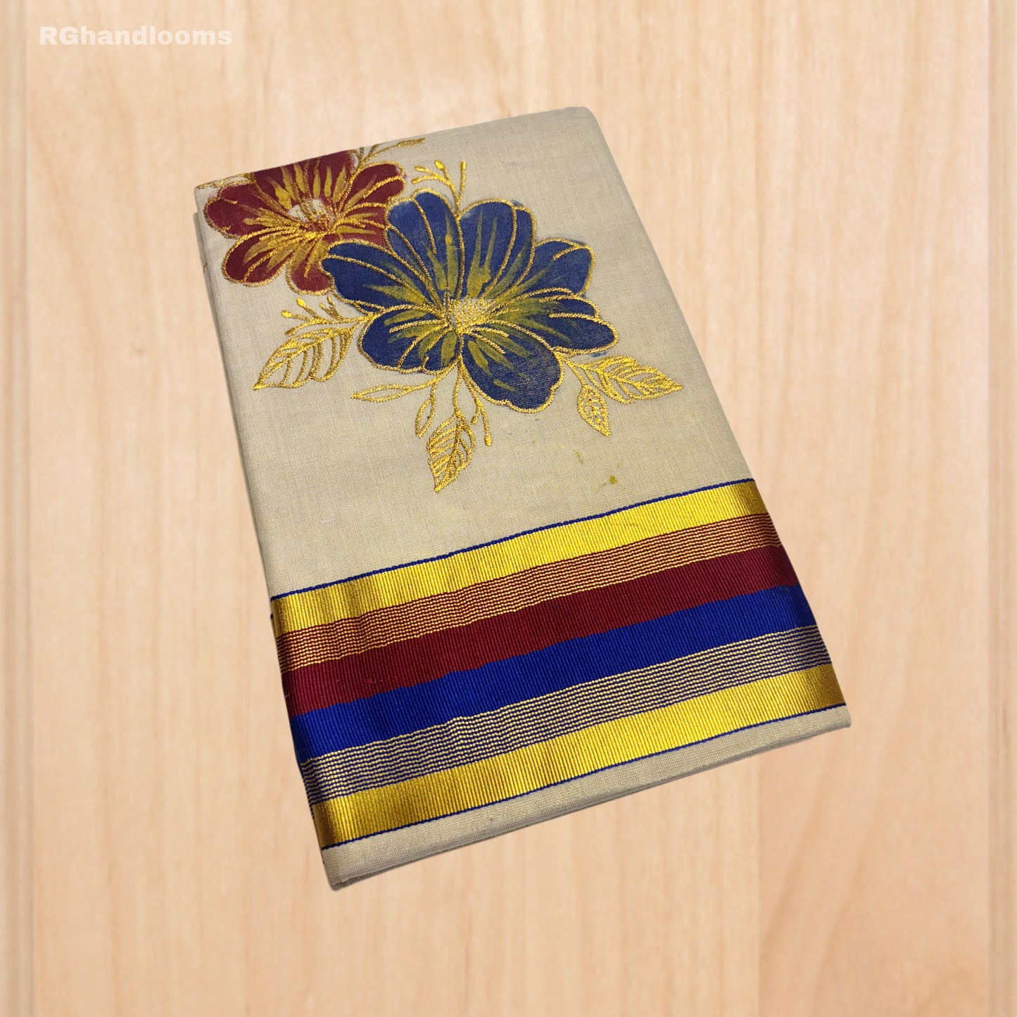 Tissue Hand Paint Saree with embroidery , with Flower Designs