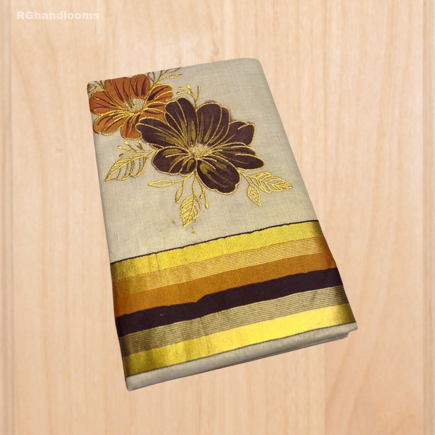 Tissue Hand Paint Saree with embroidery , with Flower Designs