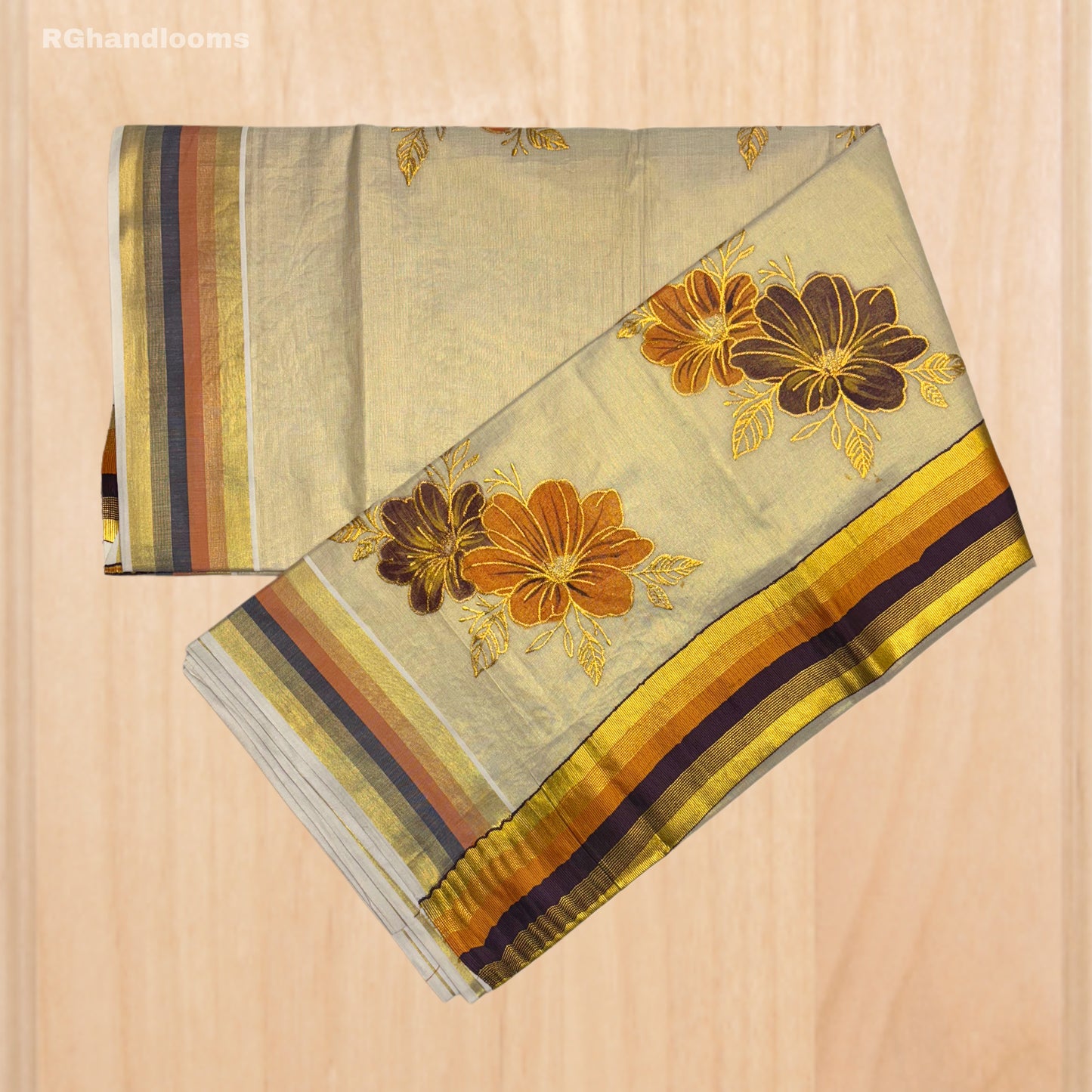 Tissue Hand Paint Saree with embroidery , with Flower Designs