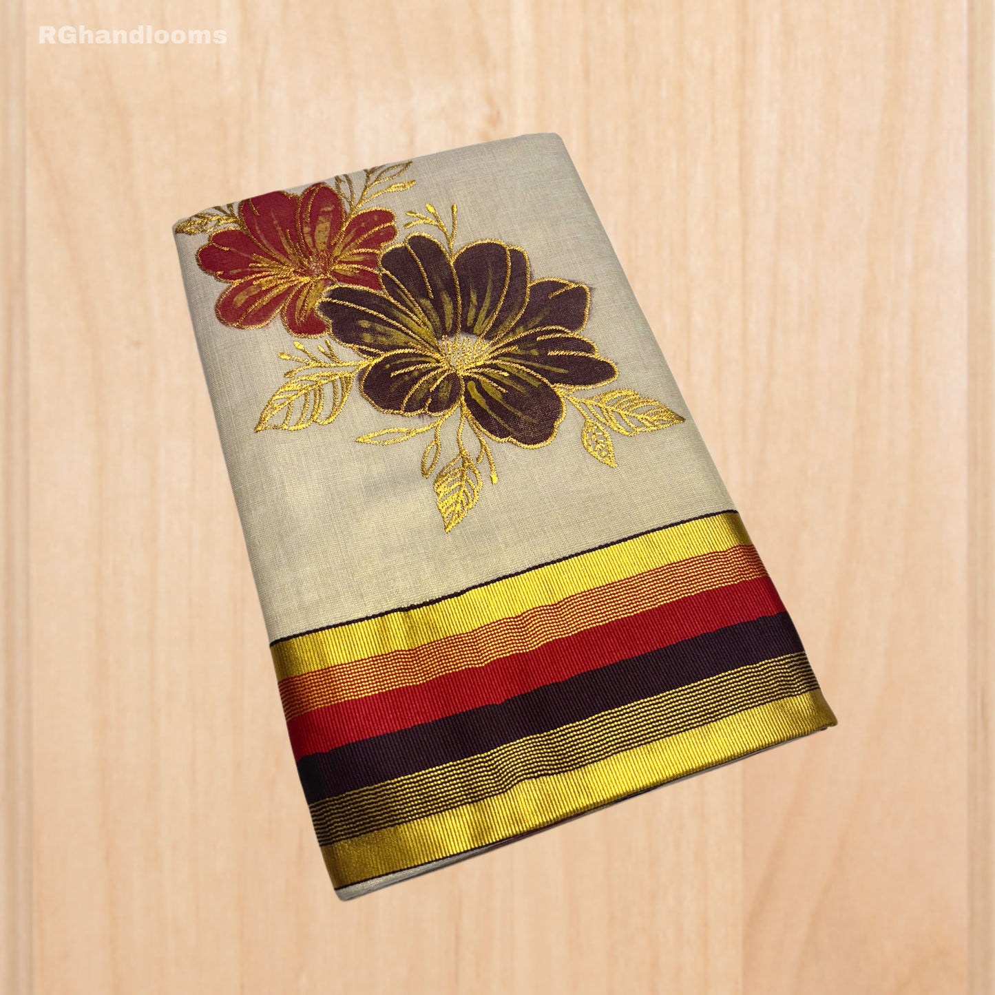 Tissue Hand Paint Saree with embroidery , with Flower Designs