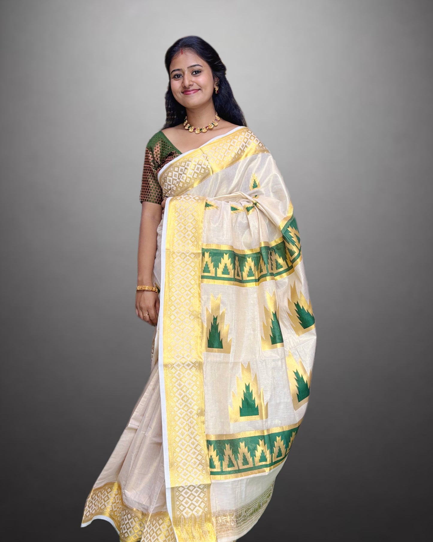 Cotton Tissue Saree Temple Border. All over saree Temple butta