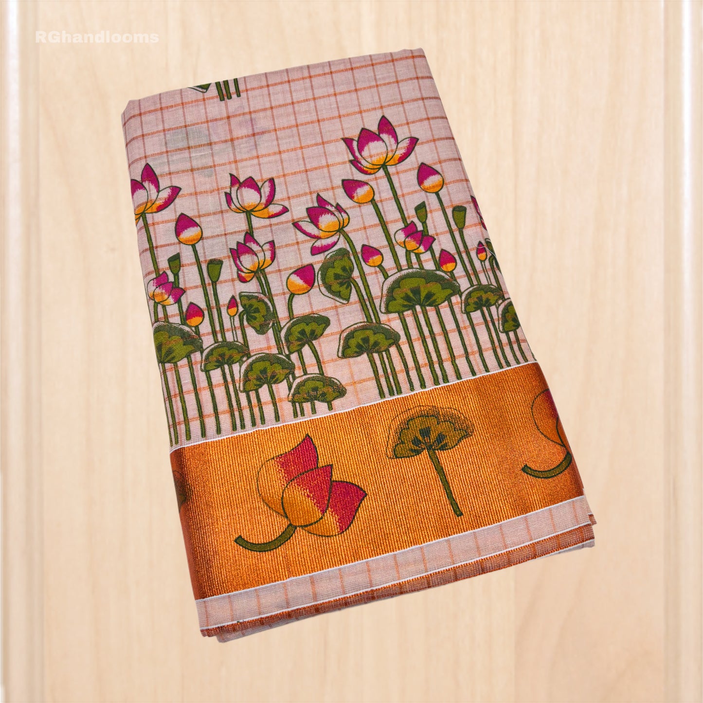 Silver Tissue Mural Print Saree with Lotus Design